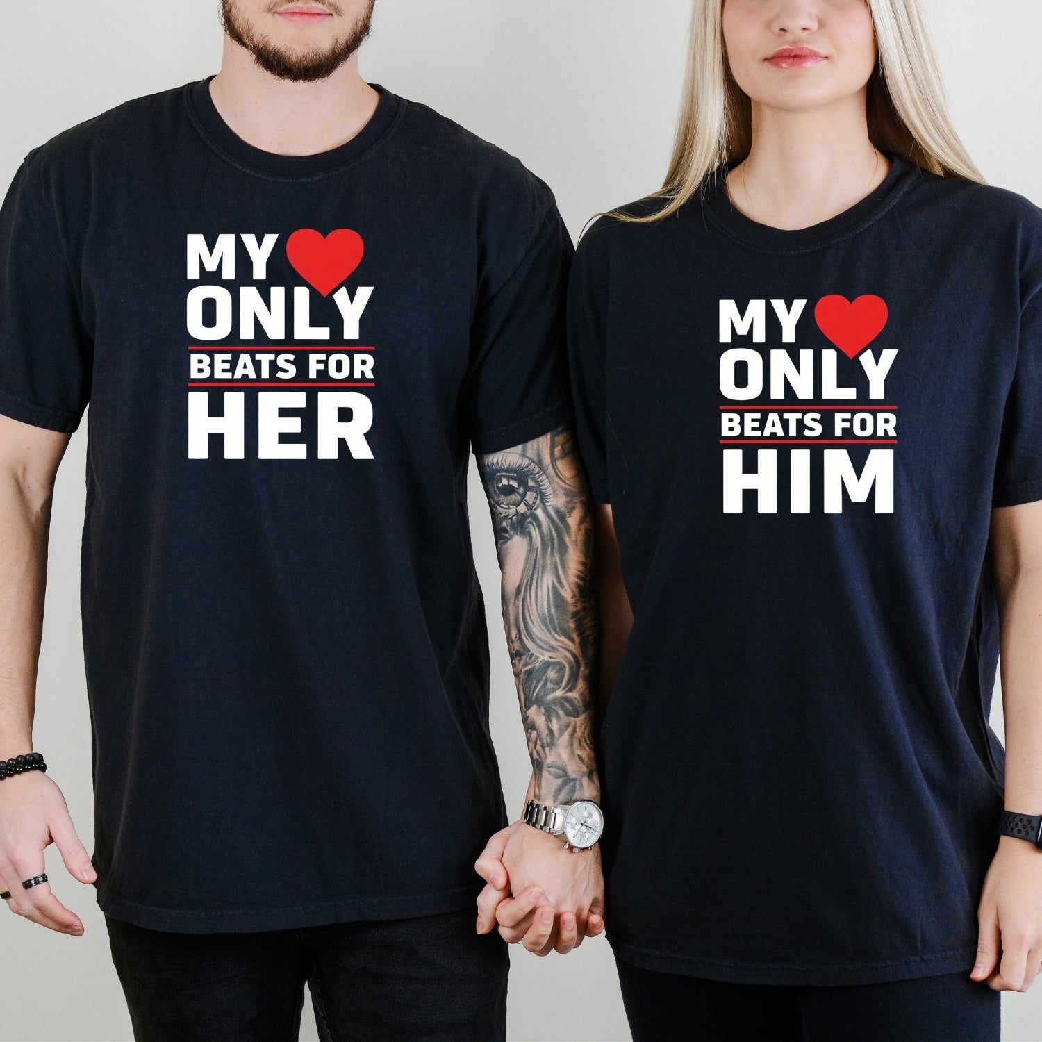 My Heart Only Beats For Her Him Matching T-Shirts For Couples