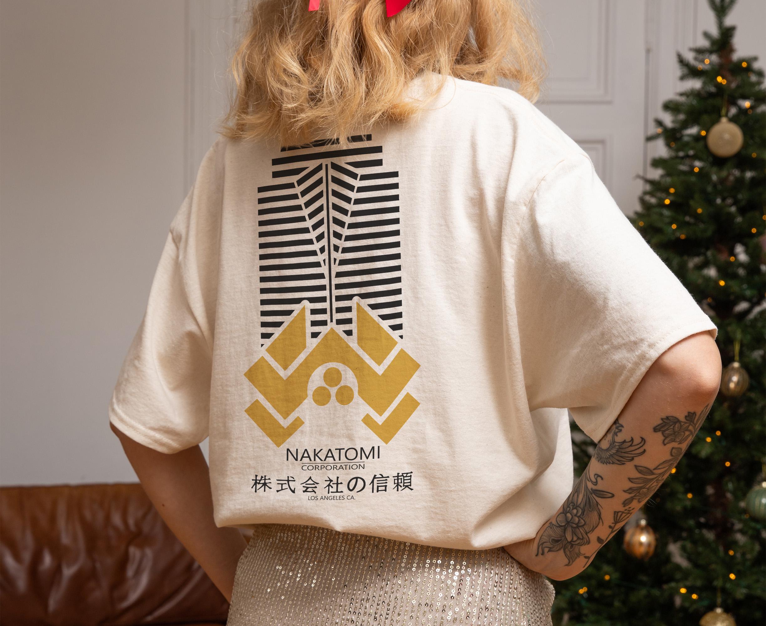 Nakatomi Plaza Logo T-Shirt – Retro 80s Action Movie Graphic Tee with Back Print