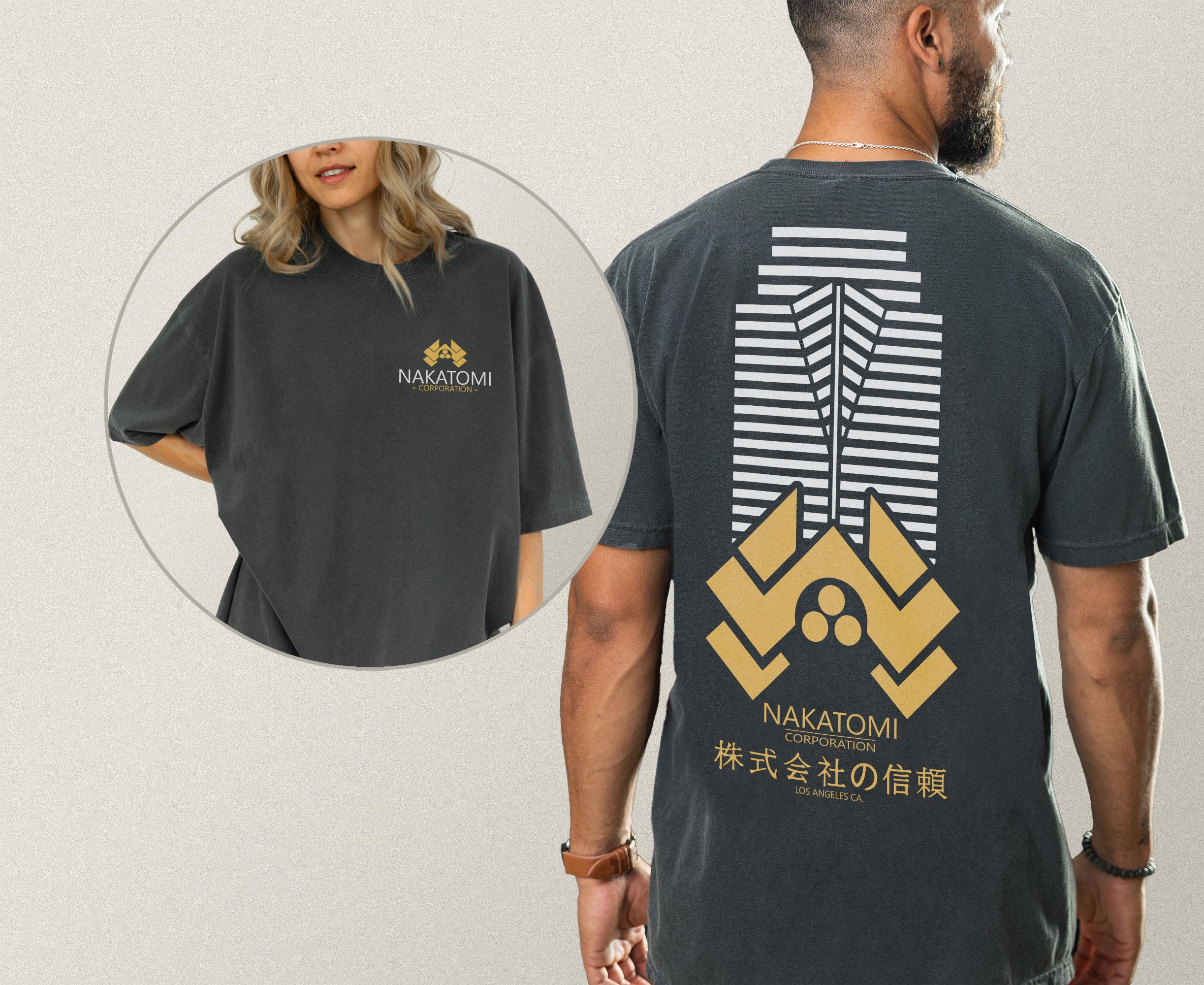 Nakatomi Plaza Logo T-Shirt – Retro 80s Action Movie Graphic Tee with Back Print