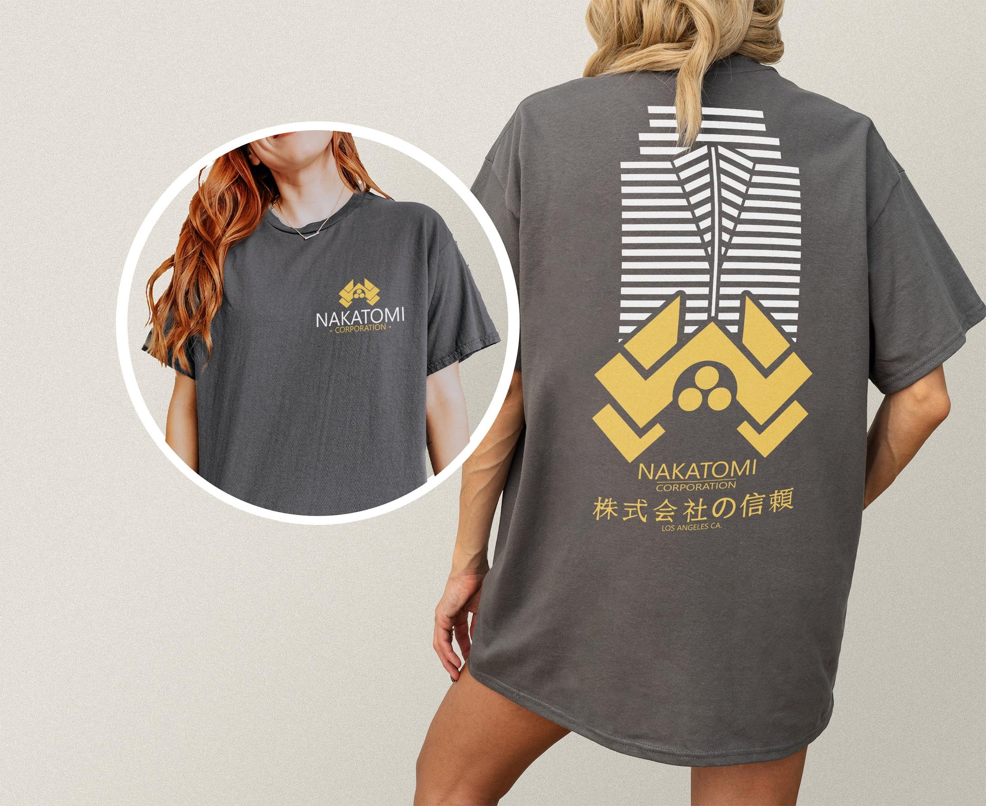 Nakatomi Plaza Logo T-Shirt – Retro 80s Action Movie Graphic Tee with Back Print