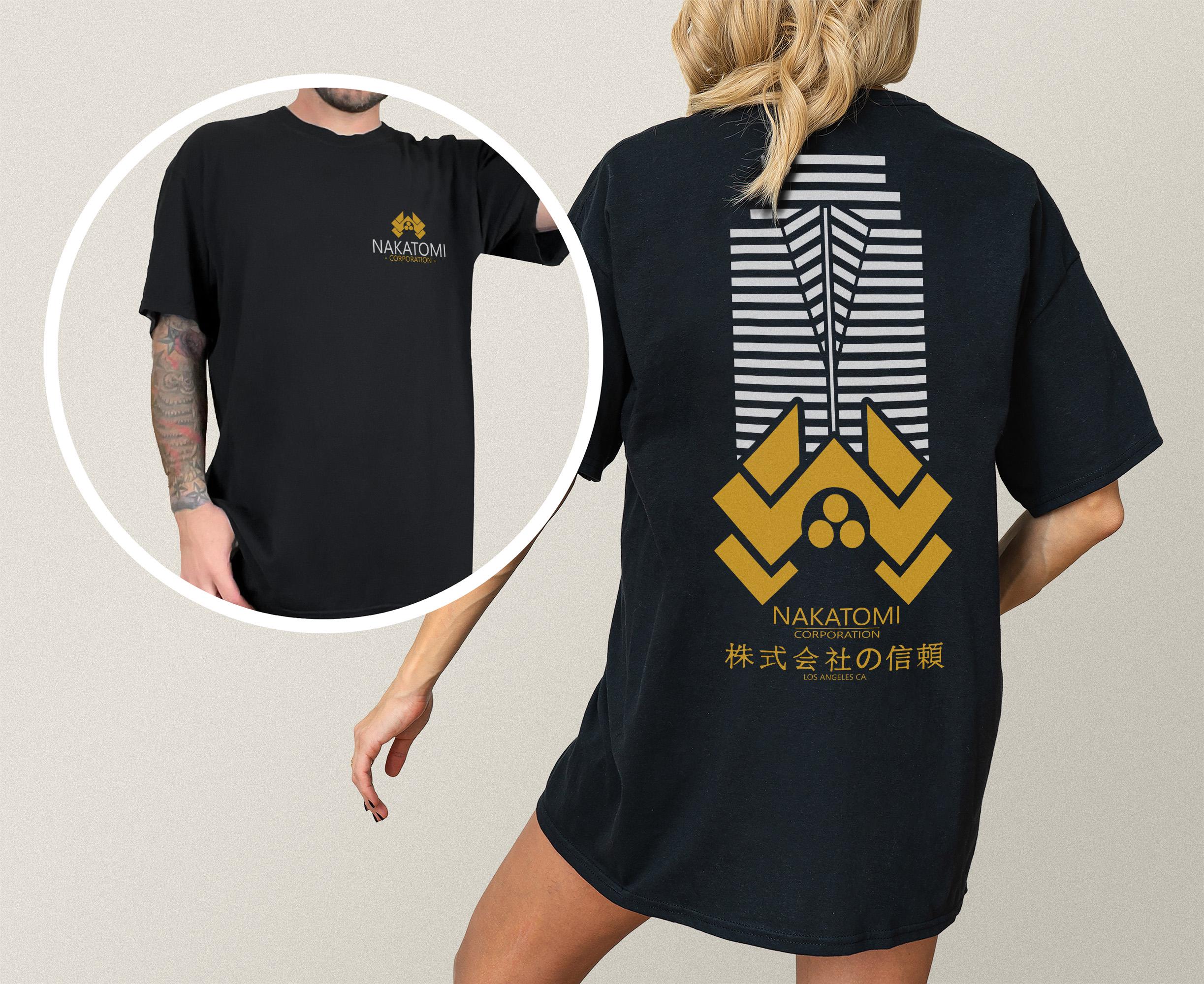Nakatomi Plaza Logo T-Shirt – Retro 80s Action Movie Graphic Tee with Back Print