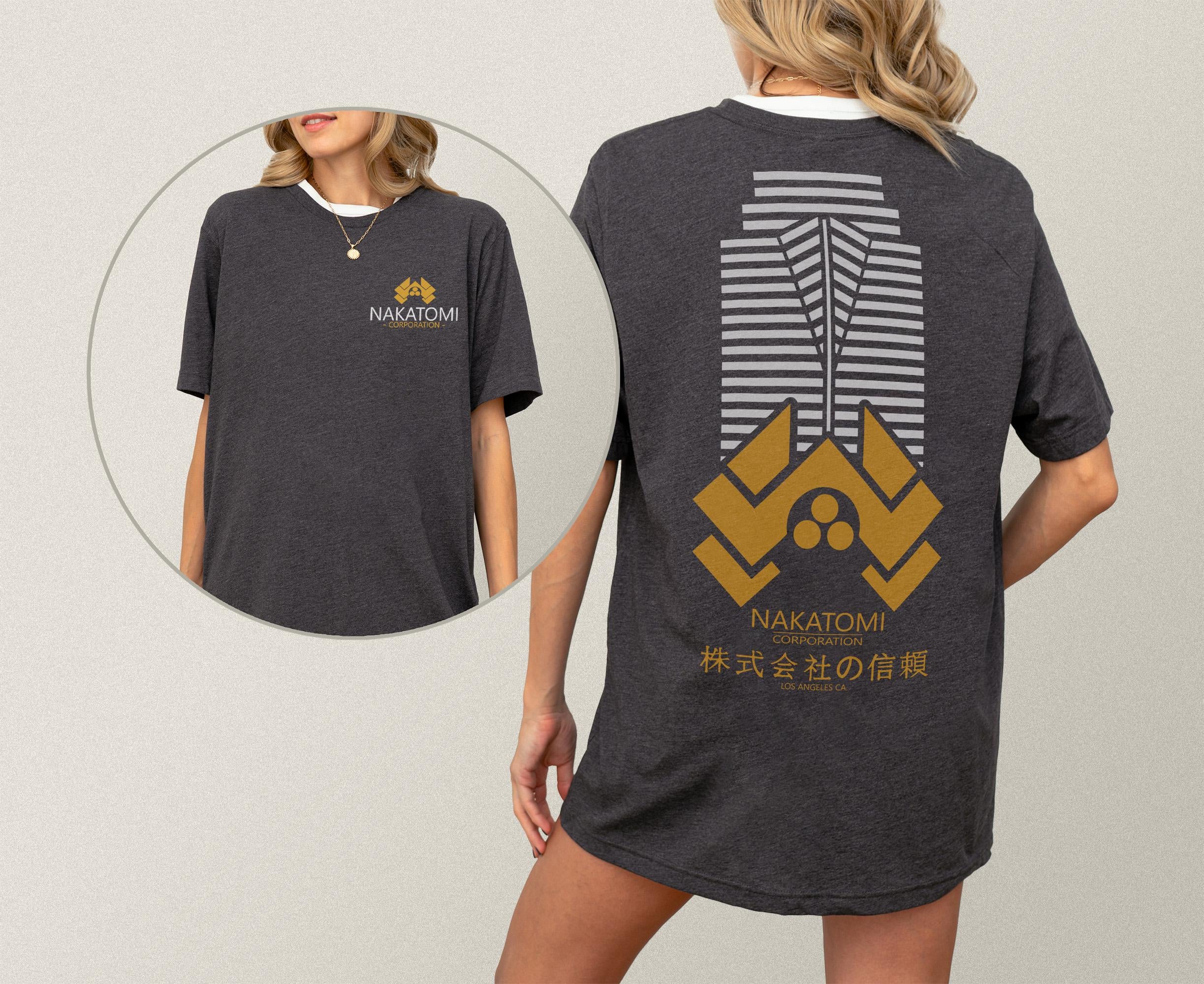 Nakatomi Plaza Logo T-Shirt – Retro 80s Action Movie Graphic Tee with Back Print