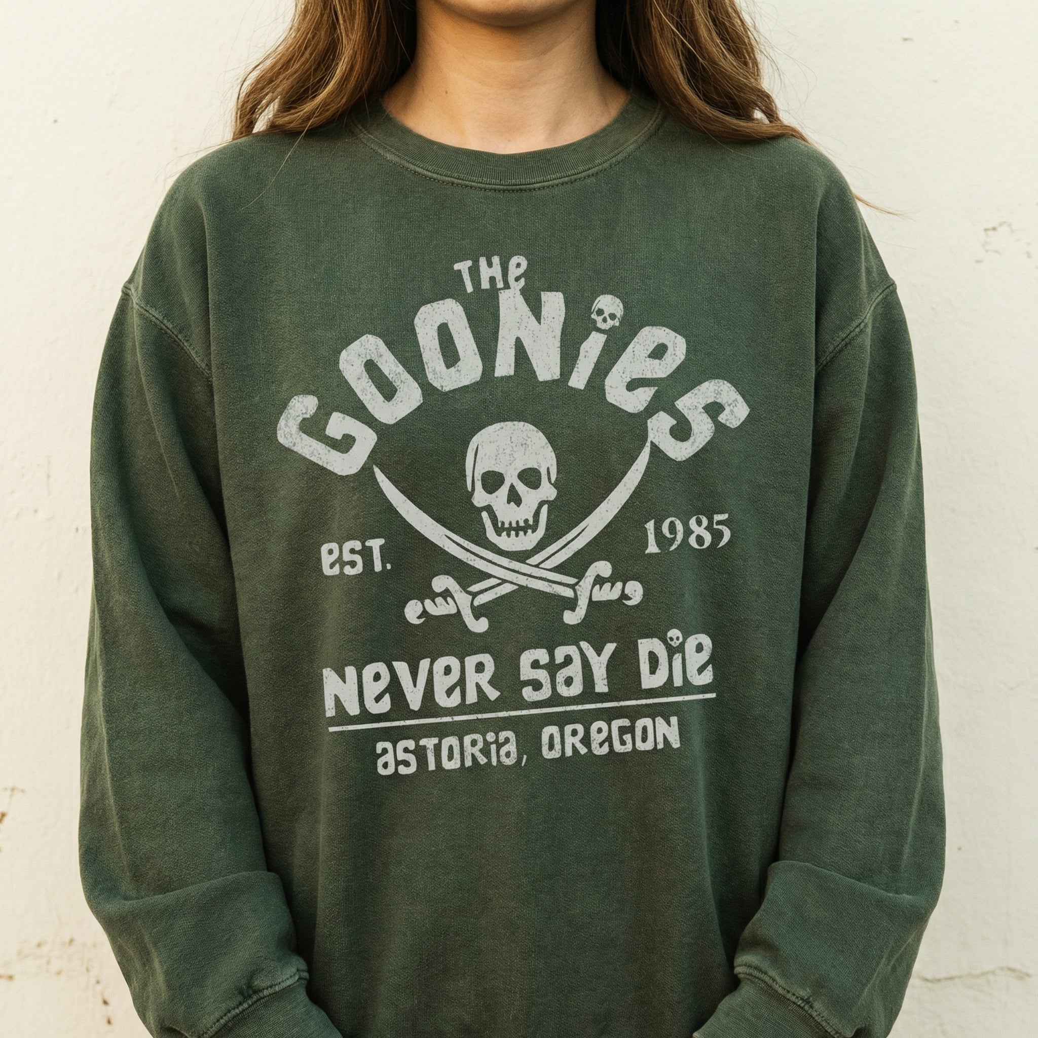 Never Say Die Vintage Graphic T-Shirt – Retro 80s Adventure Quote Tee