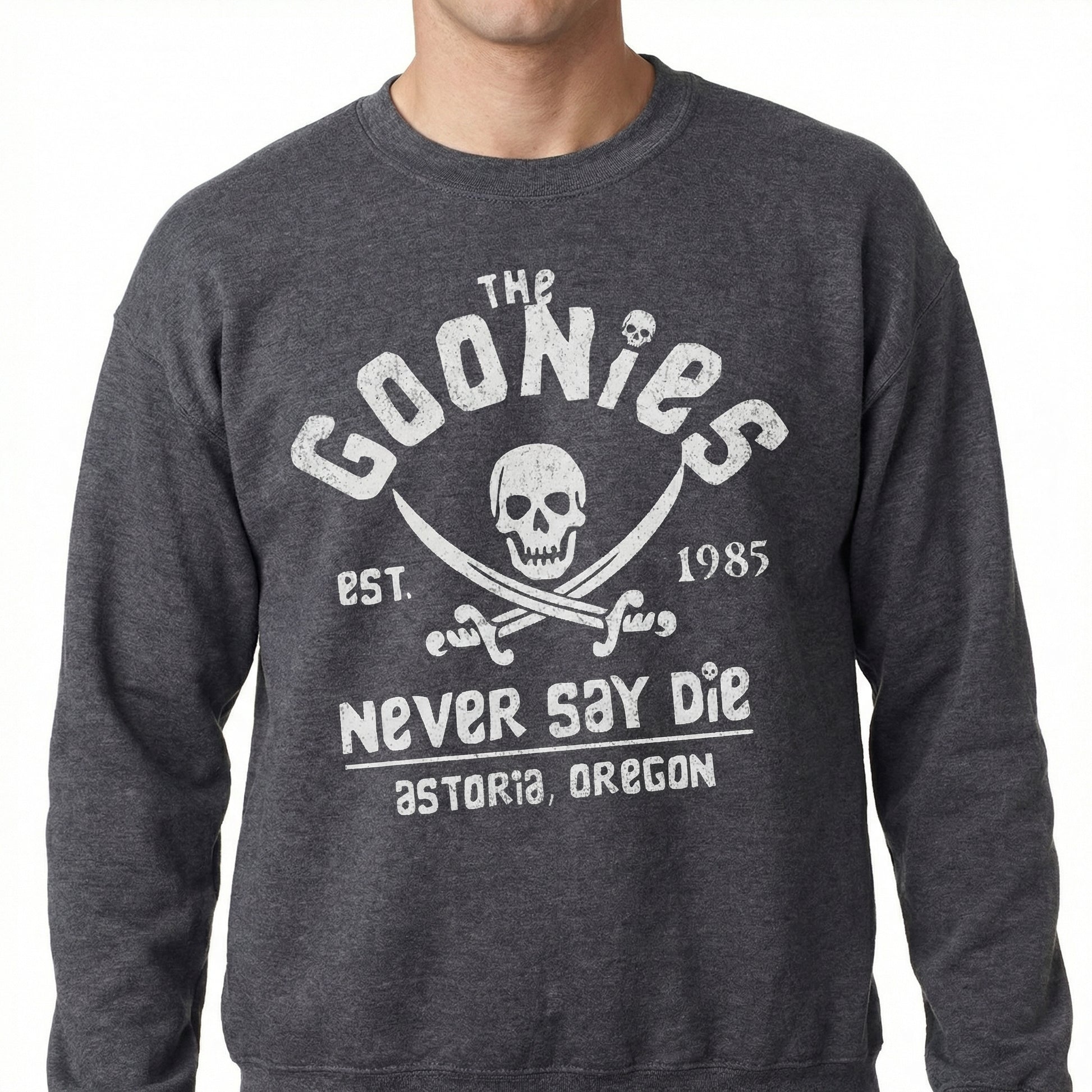 Never Say Die Vintage Graphic T-Shirt – Retro 80s Adventure Quote Tee