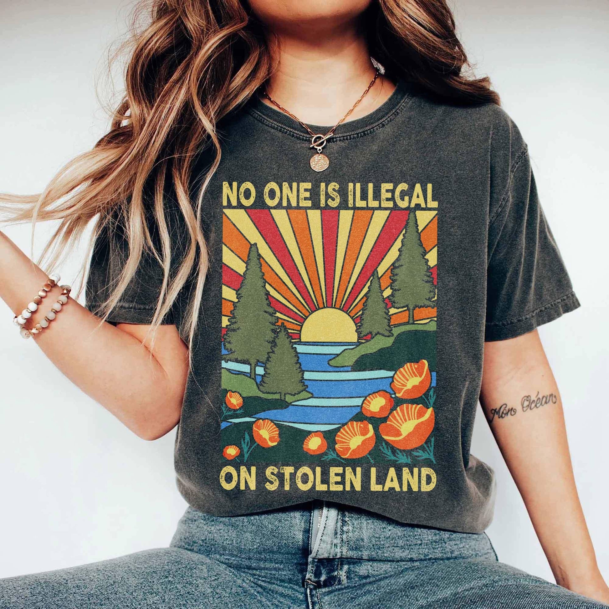 No One Is Illegal on Stolen Land Shirt – Social Justice Equality Tee – Anti Racism Activist Protest Shirt