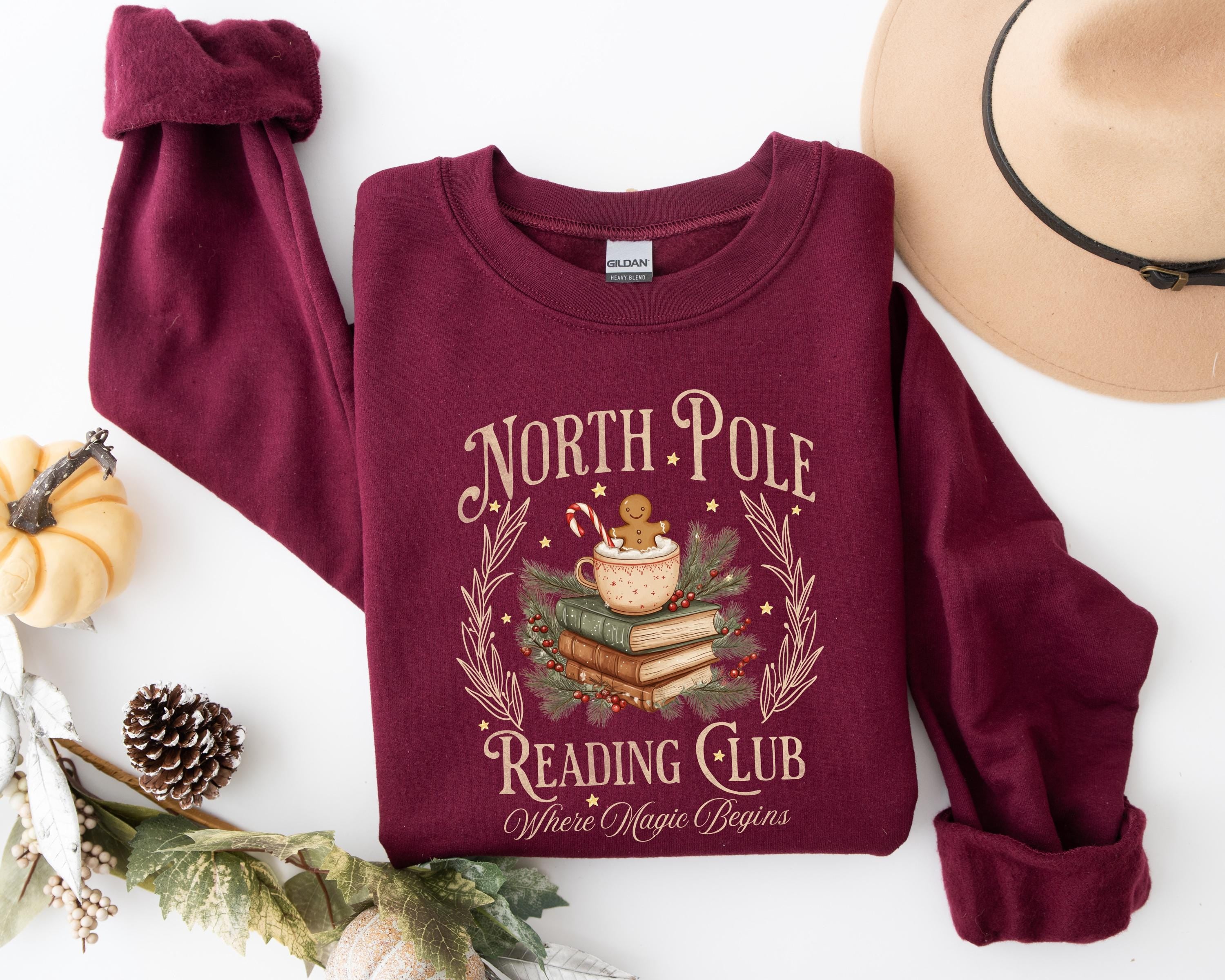 North Pole Book Club Sweatshirt – Bookish Christmas Tee, Holiday Book Lover Gift