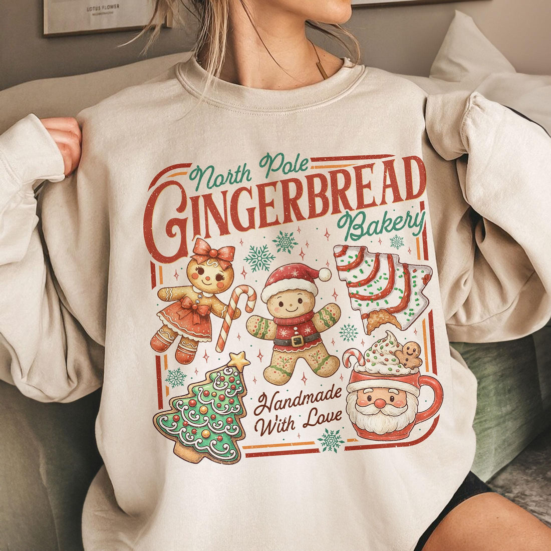 North Pole Gingerbread Sweatshirt – Bakery Handmade With Love T-Shirt, Christmas Holiday Crewneck, Festive Cookies Shirt