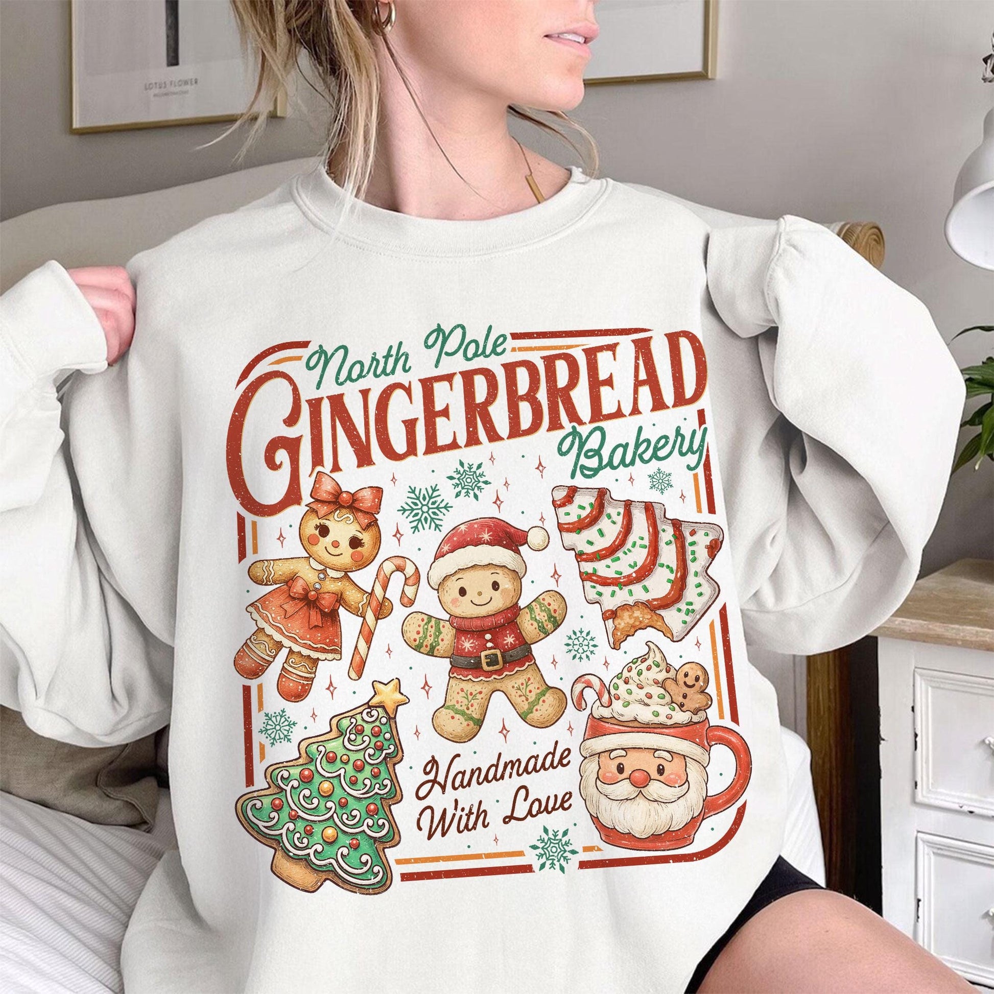 North Pole Gingerbread Sweatshirt – Bakery Handmade With Love T-Shirt, Christmas Holiday Crewneck, Festive Cookies Shirt