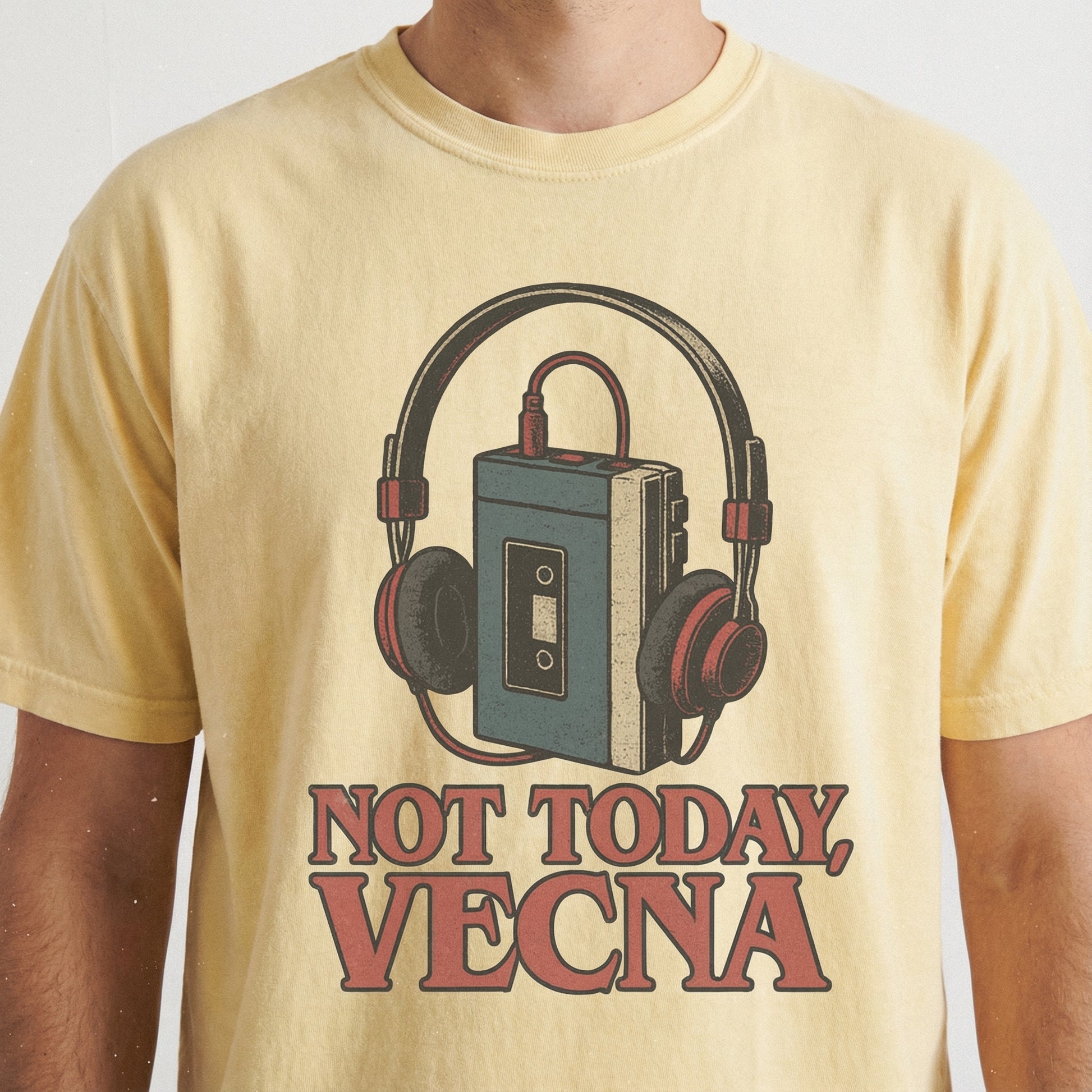 Not Today Retro Cassette Tape T-Shirt – Sci-Fi Inspired Headphones Graphic Tee – Vintage 80s Music Fan Shirt