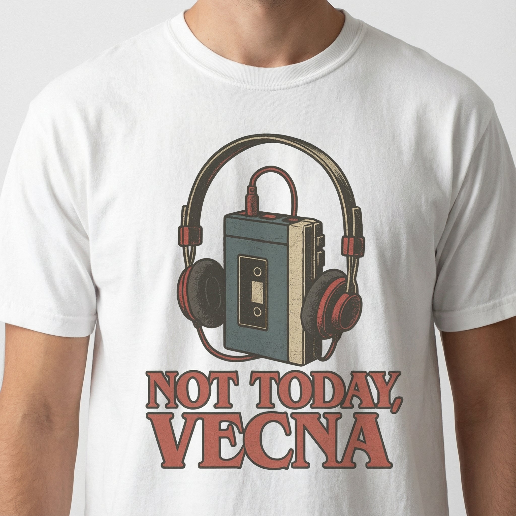 Not Today Retro Cassette Tape T-Shirt – Sci-Fi Inspired Headphones Graphic Tee – Vintage 80s Music Fan Shirt