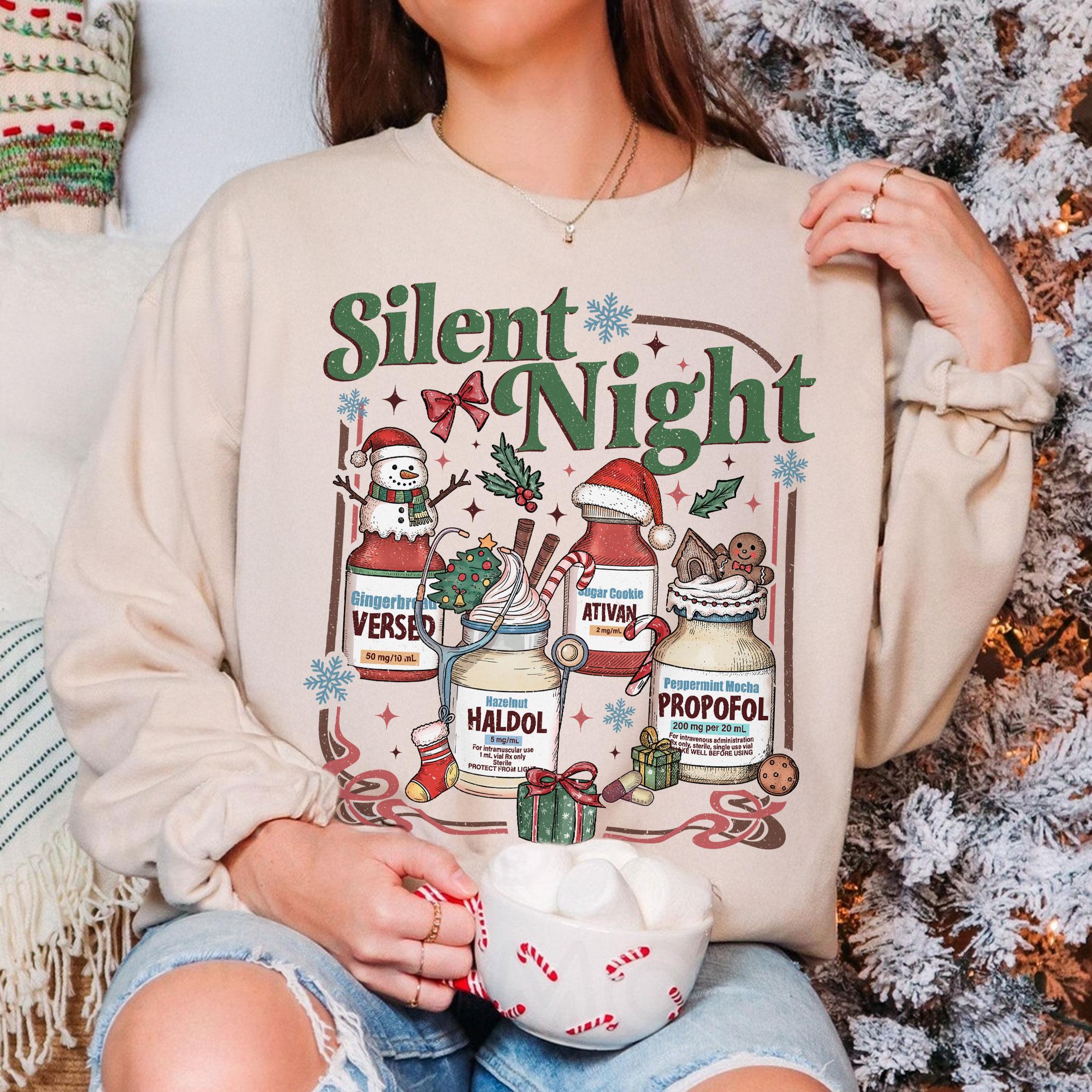 Nurse Silent Night Christmas Sweatshirt – Holiday Nurse Crewneck, ICU Nurse Gift