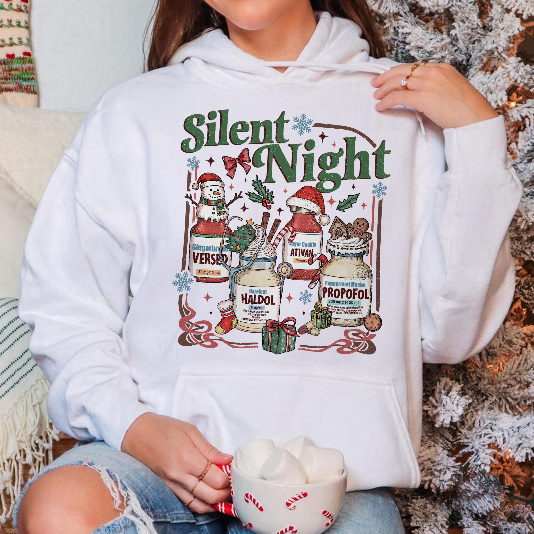 Nurse Silent Night Christmas Sweatshirt – Holiday Nurse Crewneck, ICU Nurse Gift