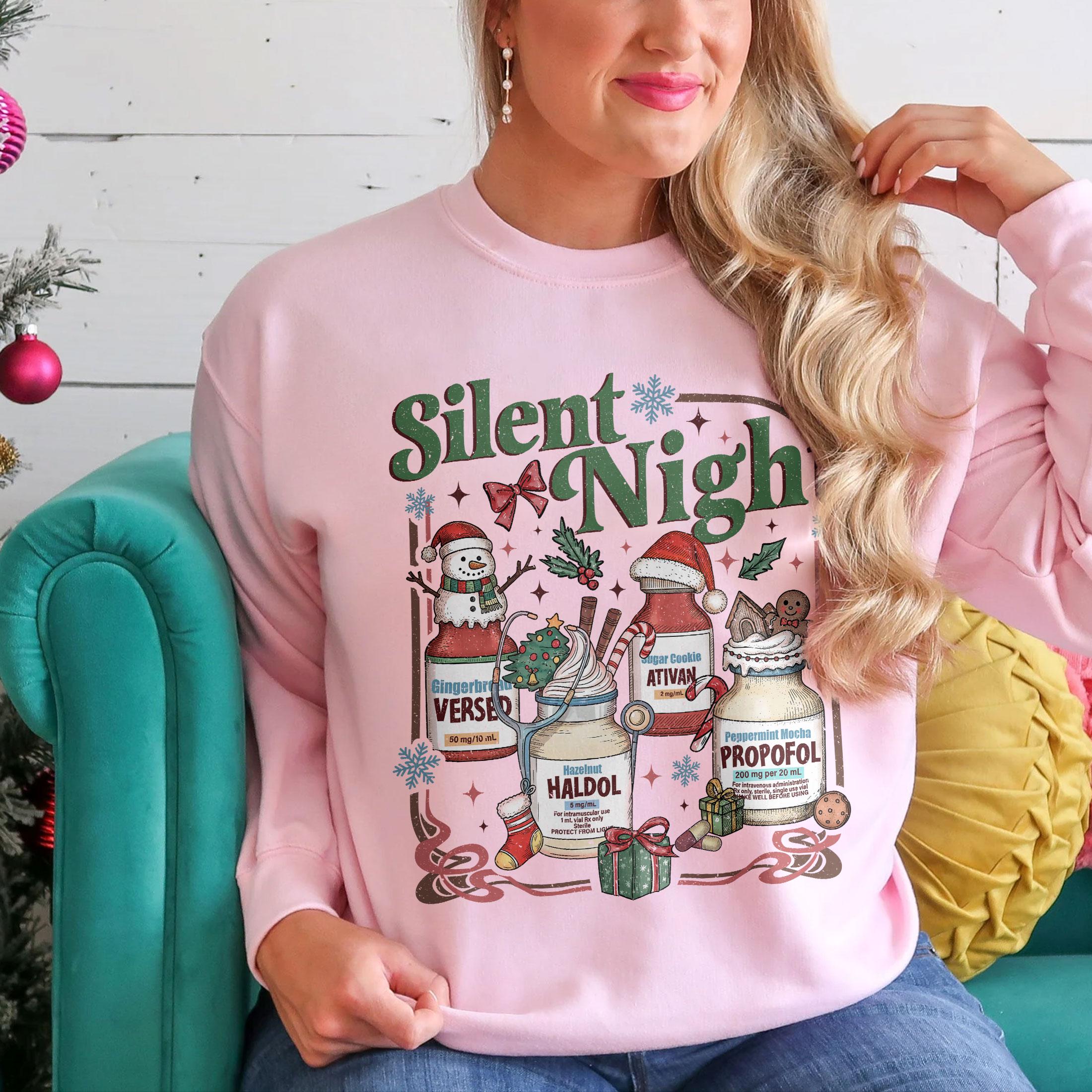 Nurse Silent Night Christmas Sweatshirt – Holiday Nurse Crewneck, ICU Nurse Gift