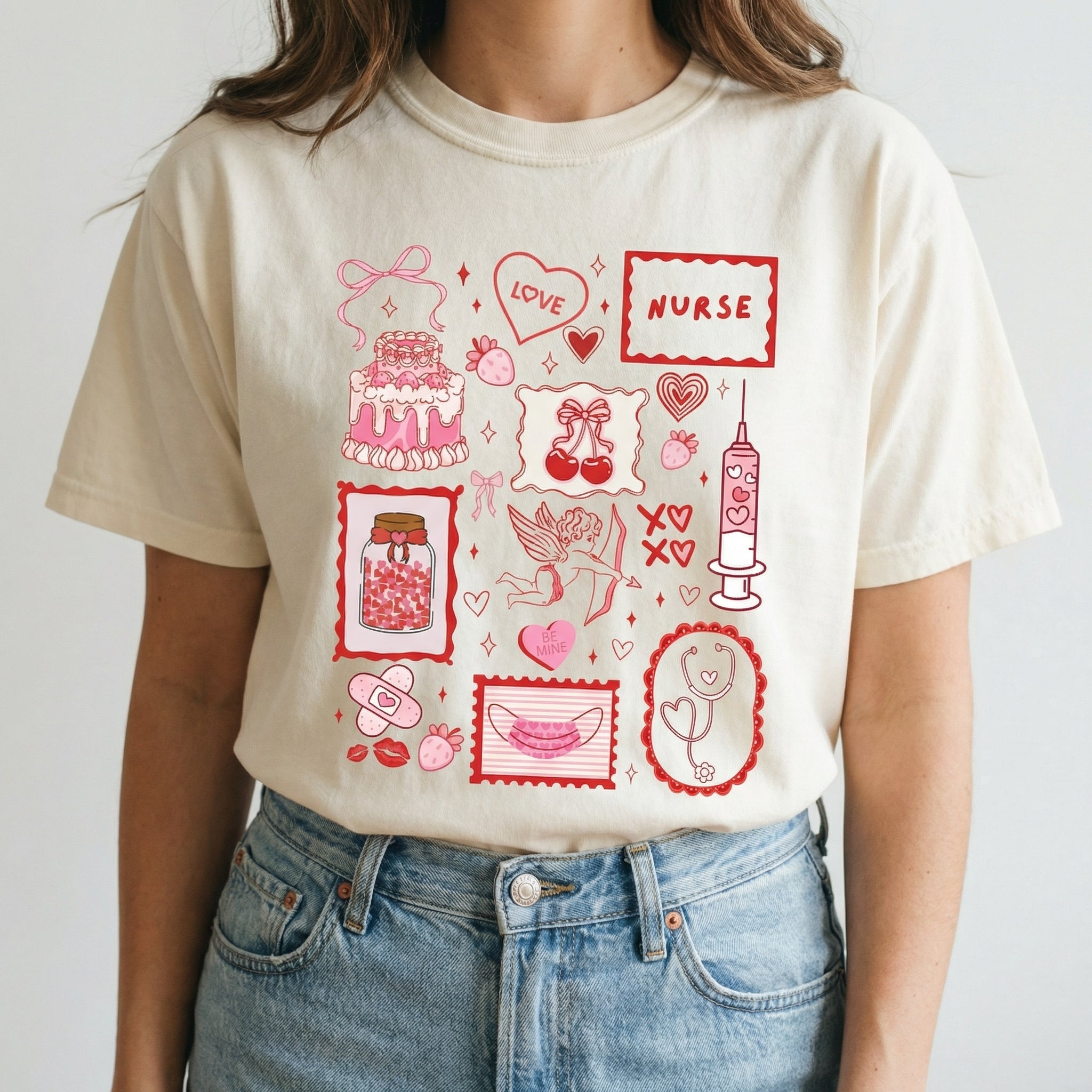 Nurse Valentine’s Day T-Shirt – RN Heart Cute Pink Graphic Tee