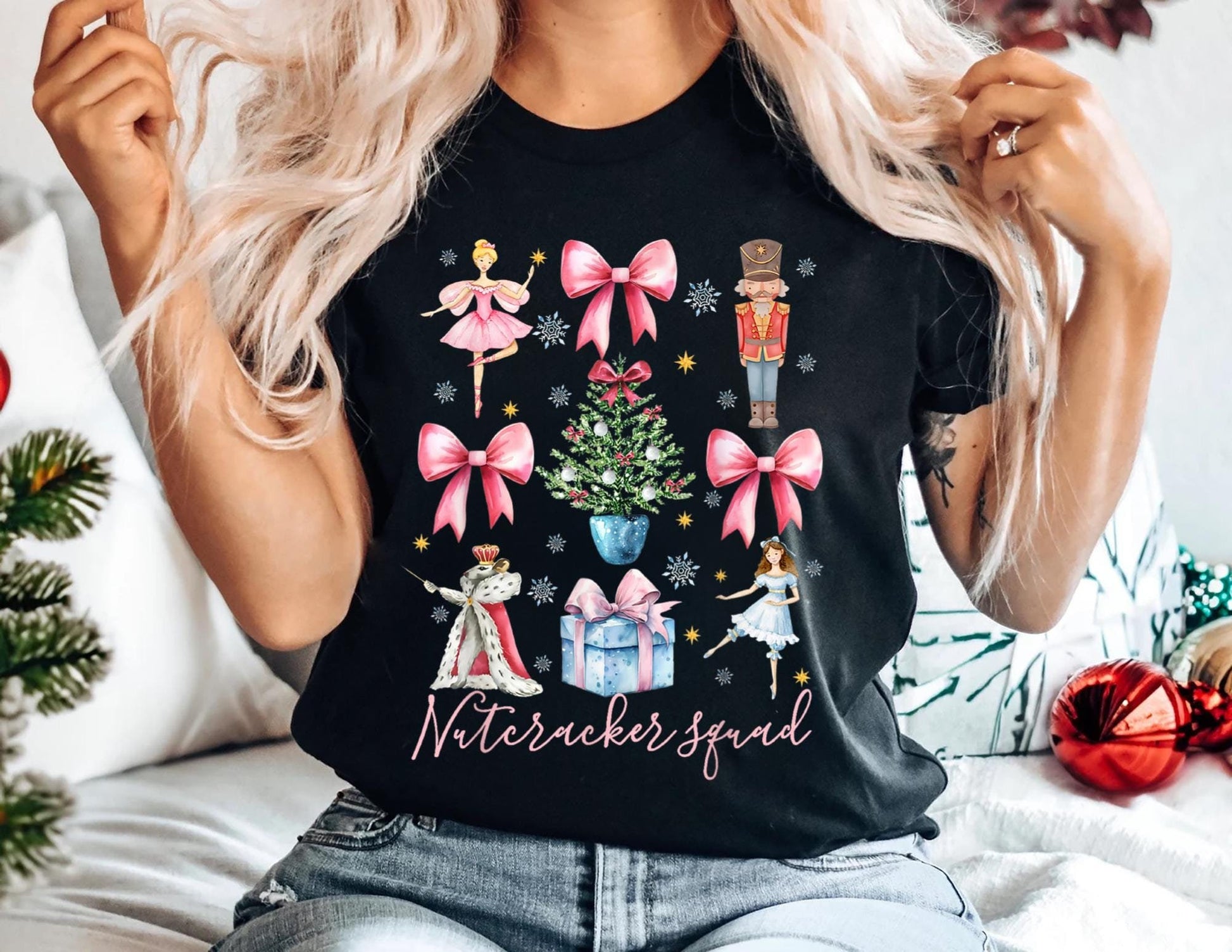 Nutcracker Christmas Shirt – Ballet Nutcracker Tee or Sweatshirt with Pretty Pink Bows