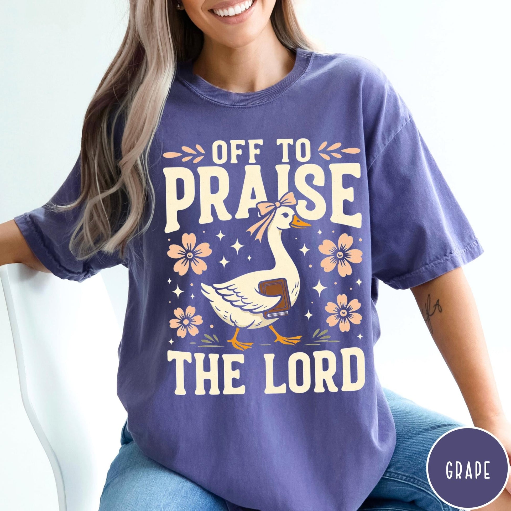 Off to Praise the Lord Goose Shirt – Christian Faith Graphic Tee – Church Religious T-Shirt