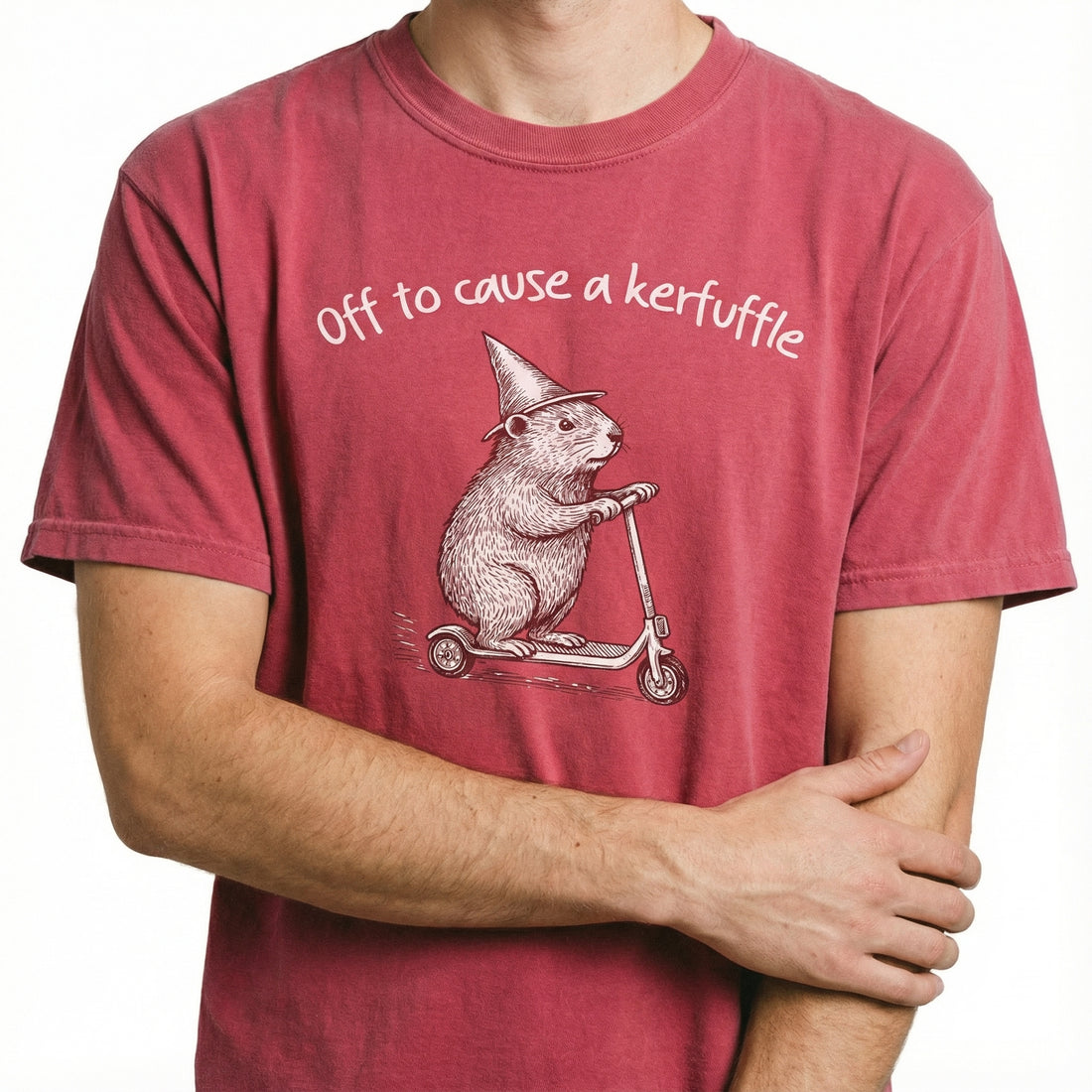 Off to Cause a Kerfuffle Funny Graphic T-Shirt - Groundhog Scooter Sarcastic Tee