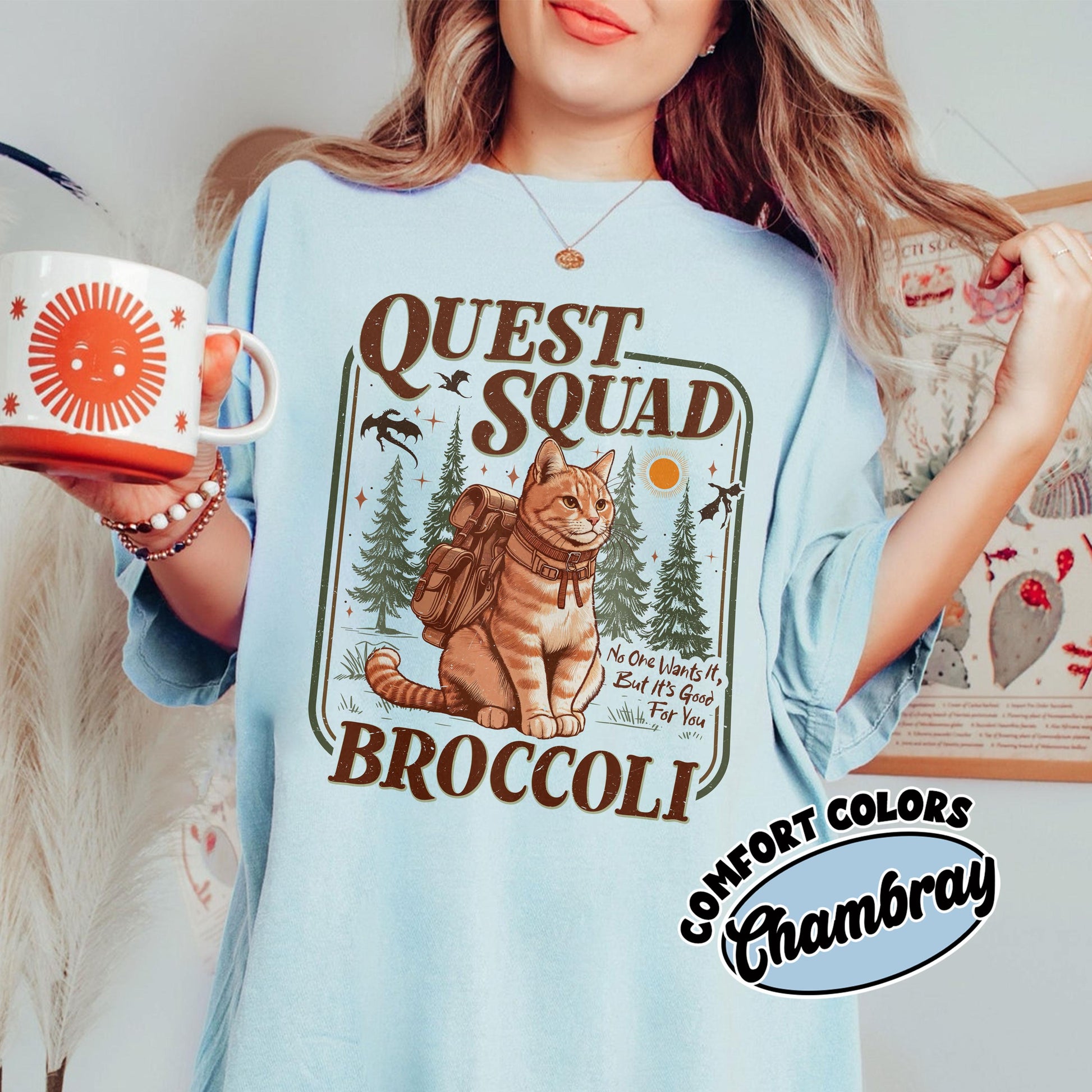 Romantasy Dragon Rider Shirt – Fantasy Quest Squad Tee – Broccoli Cat Graphic T Shirt