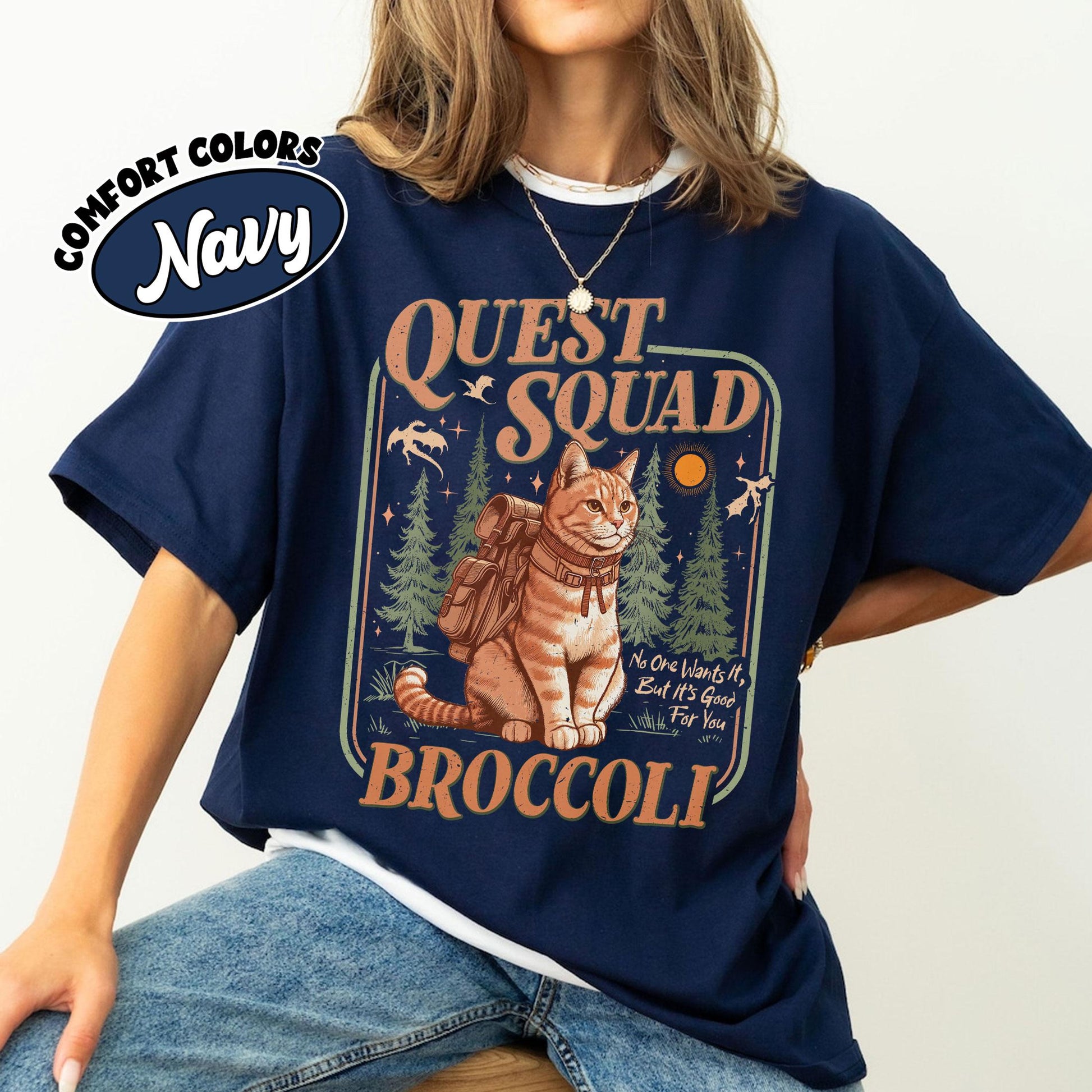 Romantasy Dragon Rider Shirt – Fantasy Quest Squad Tee – Broccoli Cat Graphic T Shirt