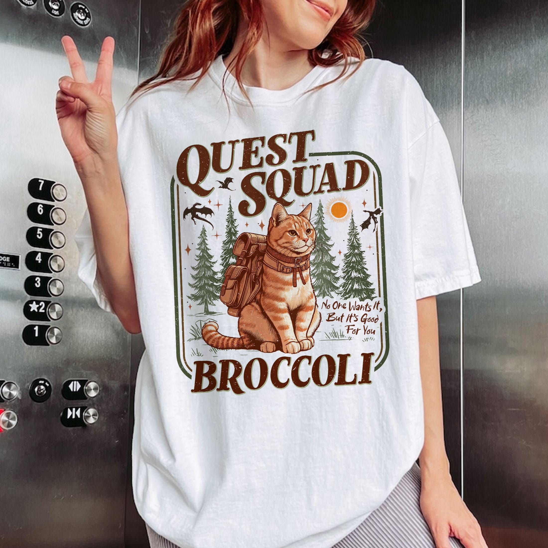 Quest Squad Broccoli Cat Graphic Sweatshirt – Romantasy Dragon Rider Fan Apparel