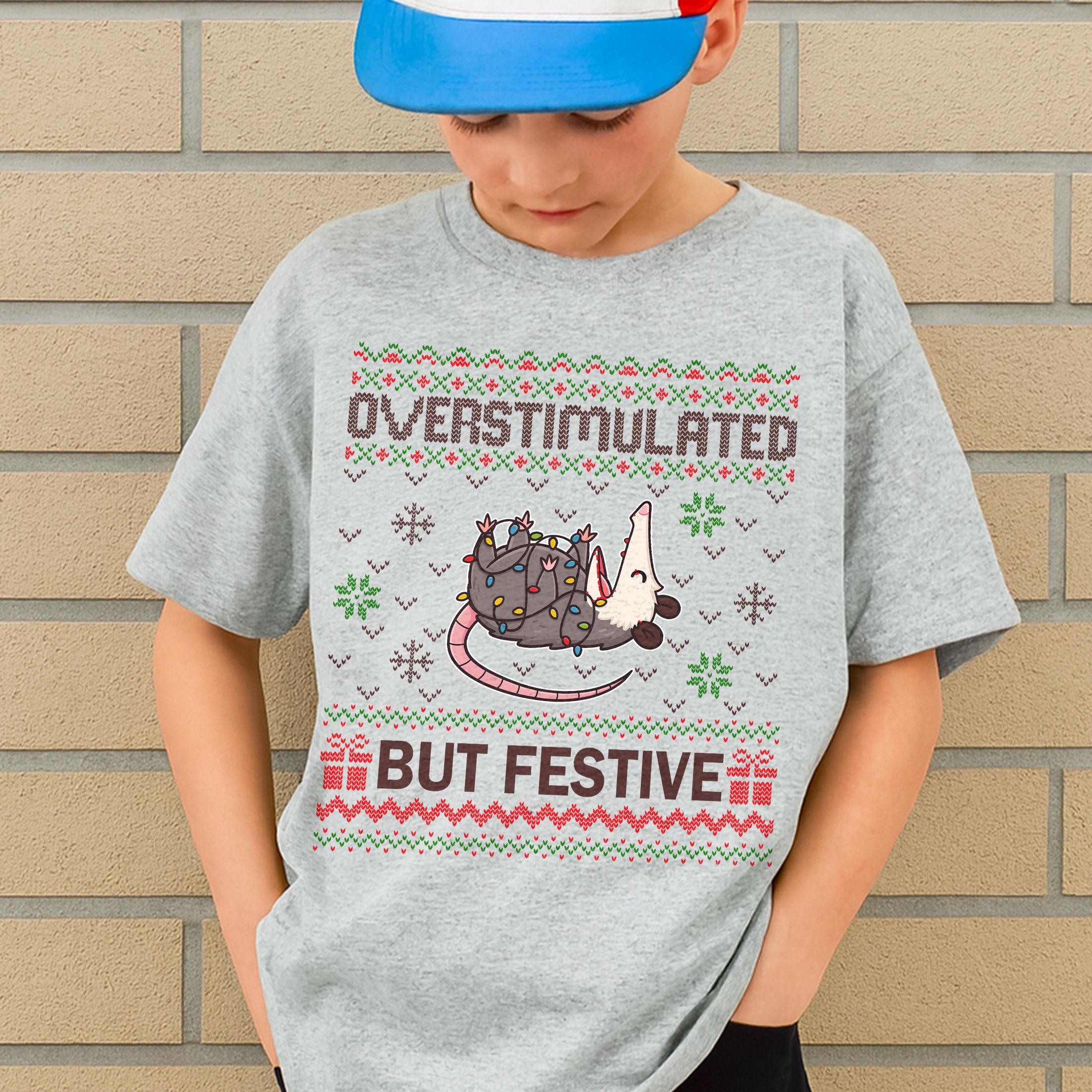 Overstimulated But Festive Possum Christmas Sweatshirt – Funny Ugly Holiday Sweater