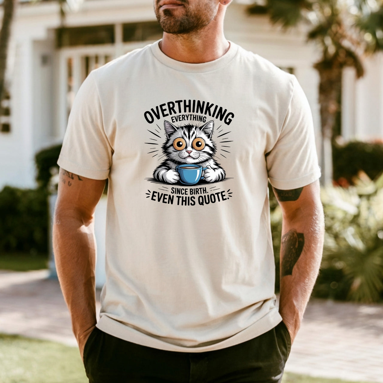 Overthinking Everything T-Shirt - Funny Cat Sarcastic Graphic Tee