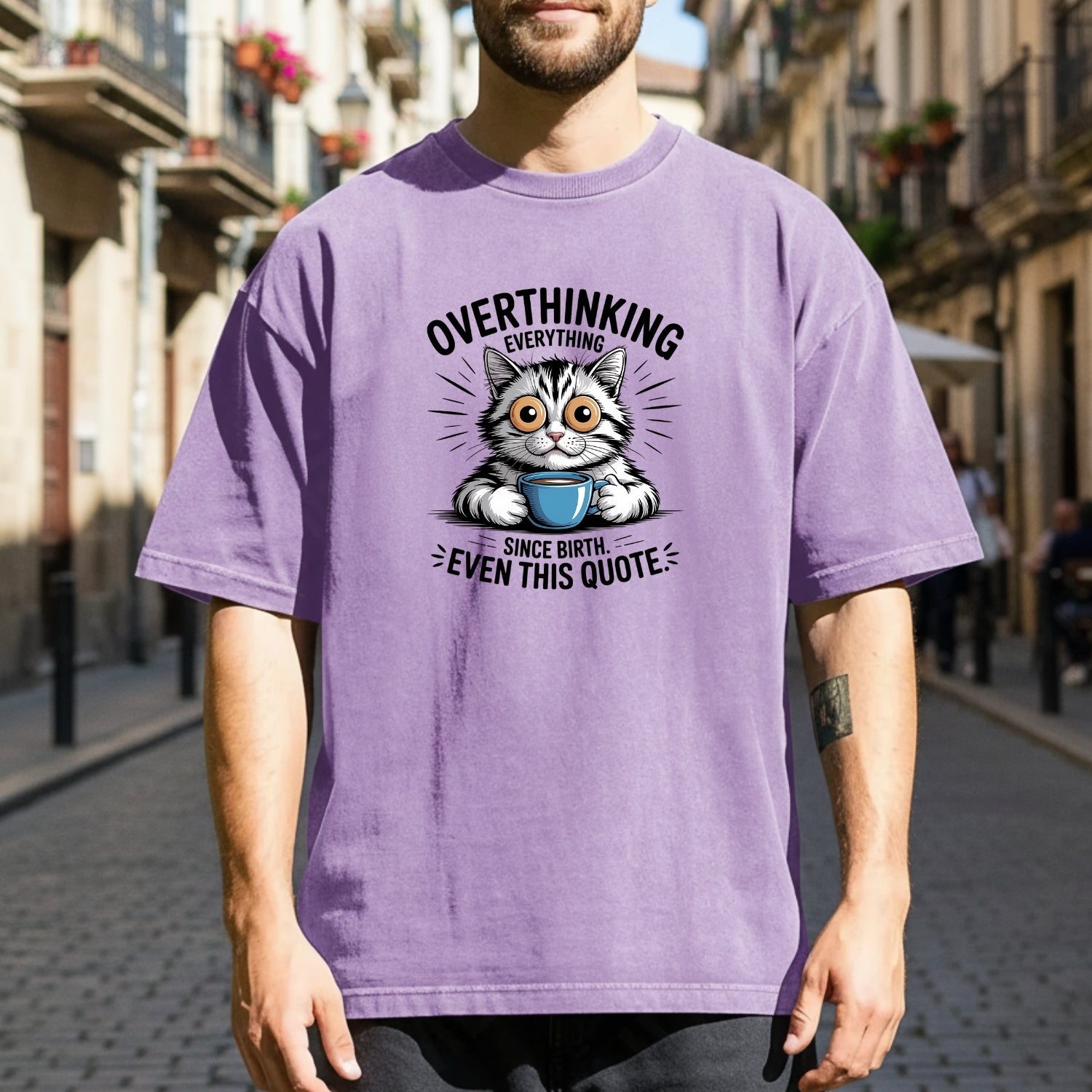 Overthinking Everything T-Shirt - Funny Cat Sarcastic Graphic Tee