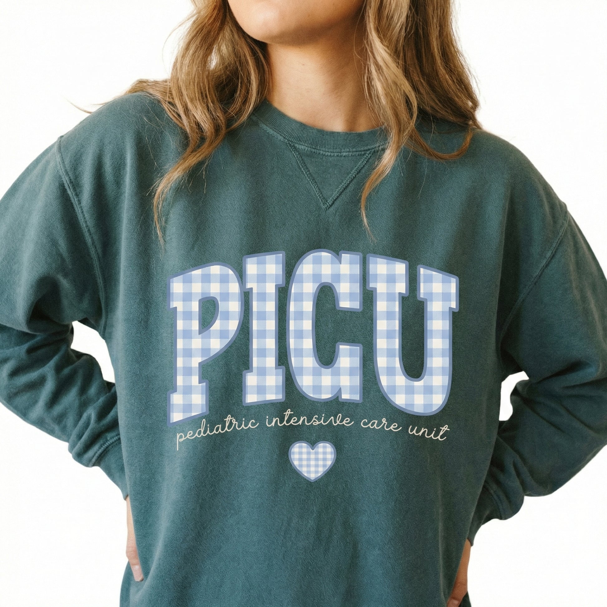 PICU Nurse Blue Gingham Heart Shirt – Pediatric ICU Graphic Tee