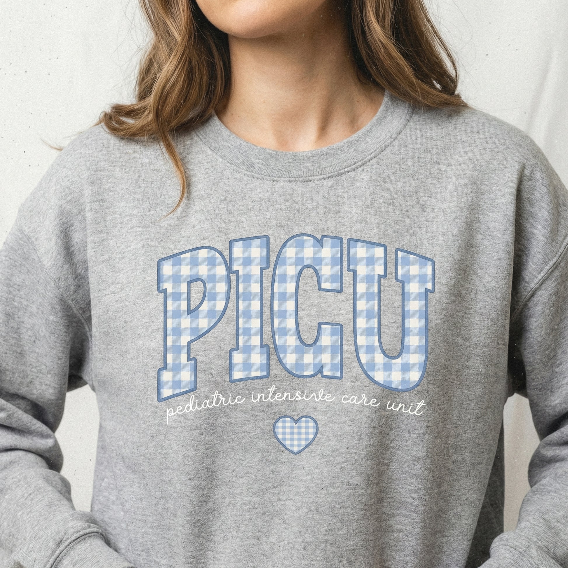 PICU Nurse Blue Gingham Heart Shirt – Pediatric ICU Graphic Tee