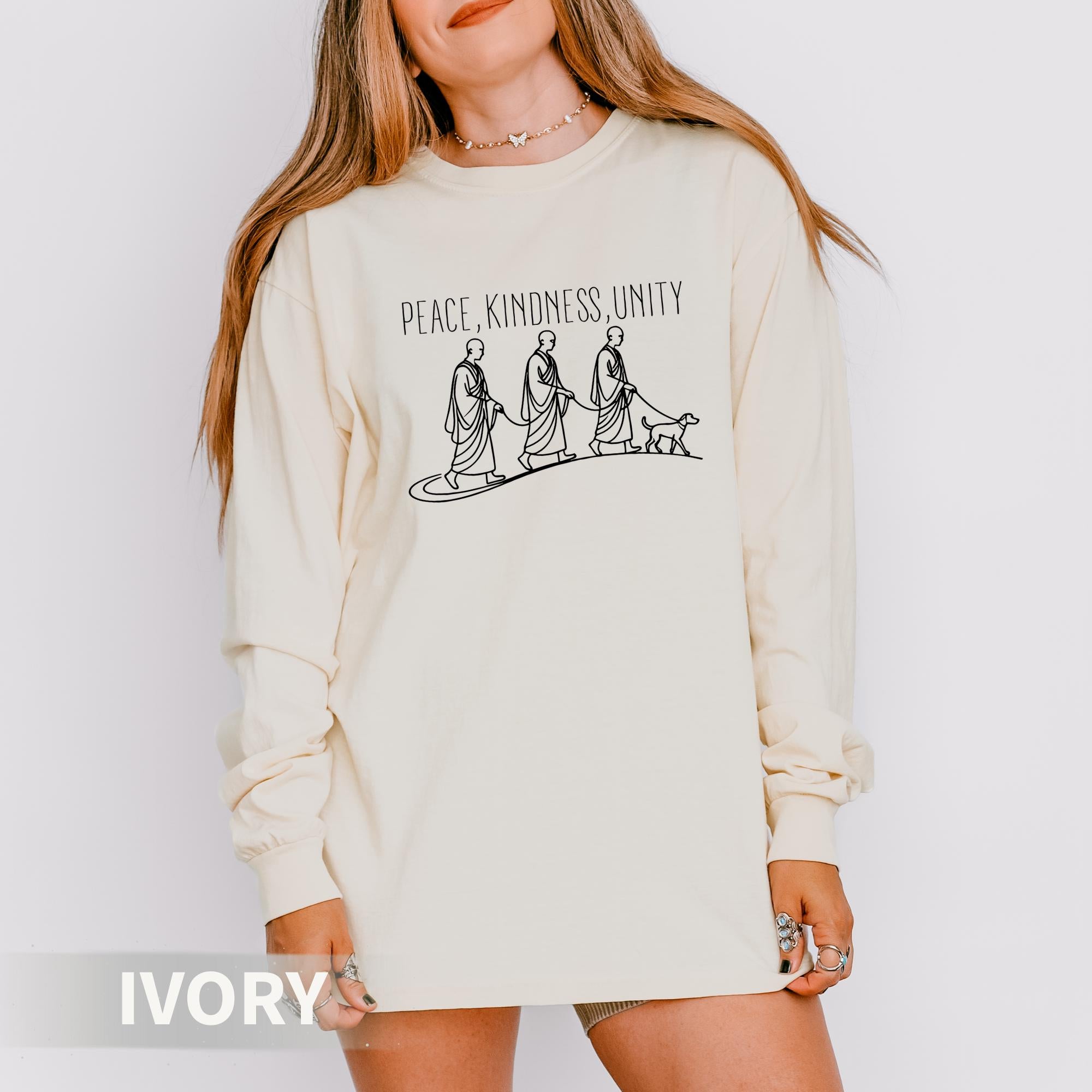 Peace Kindness Unity Long Sleeve Shirt – Spiritual Zen Aesthetic Tee