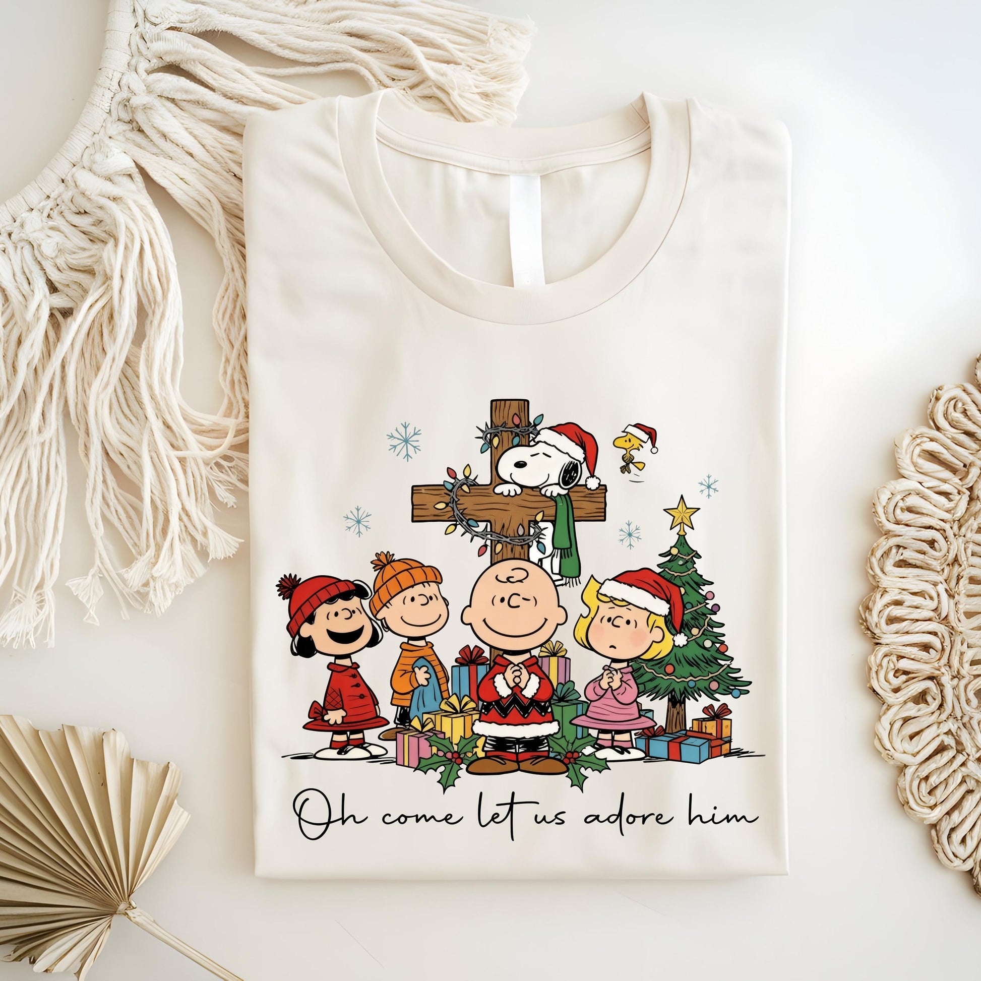 Peanuts Oh Come Let Us Adore Him Shirt – Christian Christmas Tee with Cartoon-Style