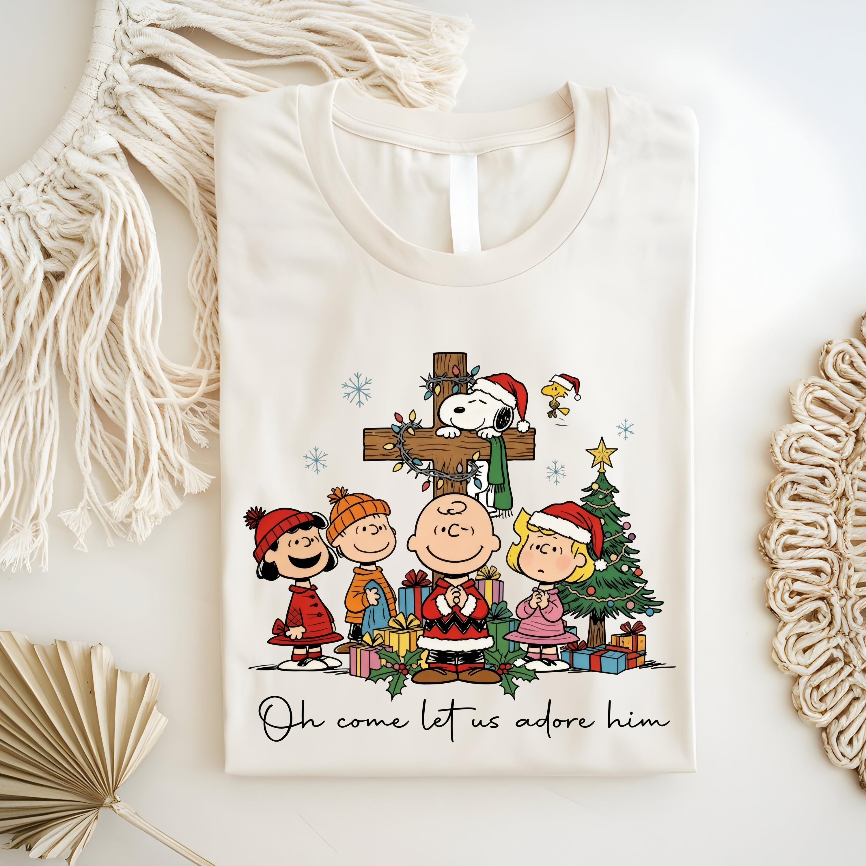 Peanuts Oh Come Let Us Adore Him Shirt – Christian Christmas Tee with Cartoon-Style