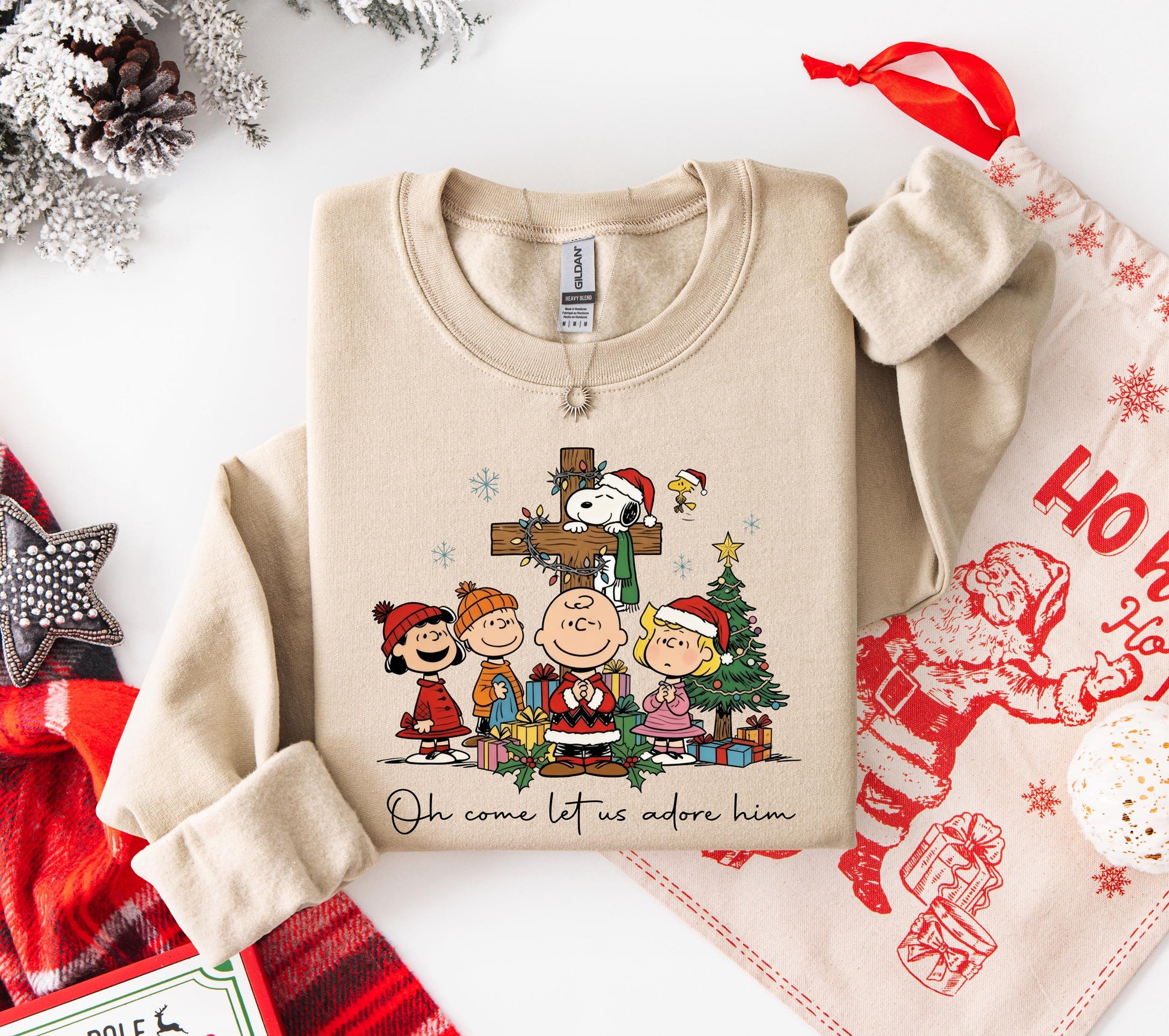 Peanuts Oh Come Let Us Adore Him Shirt – Christian Christmas Tee with Cartoon-Style