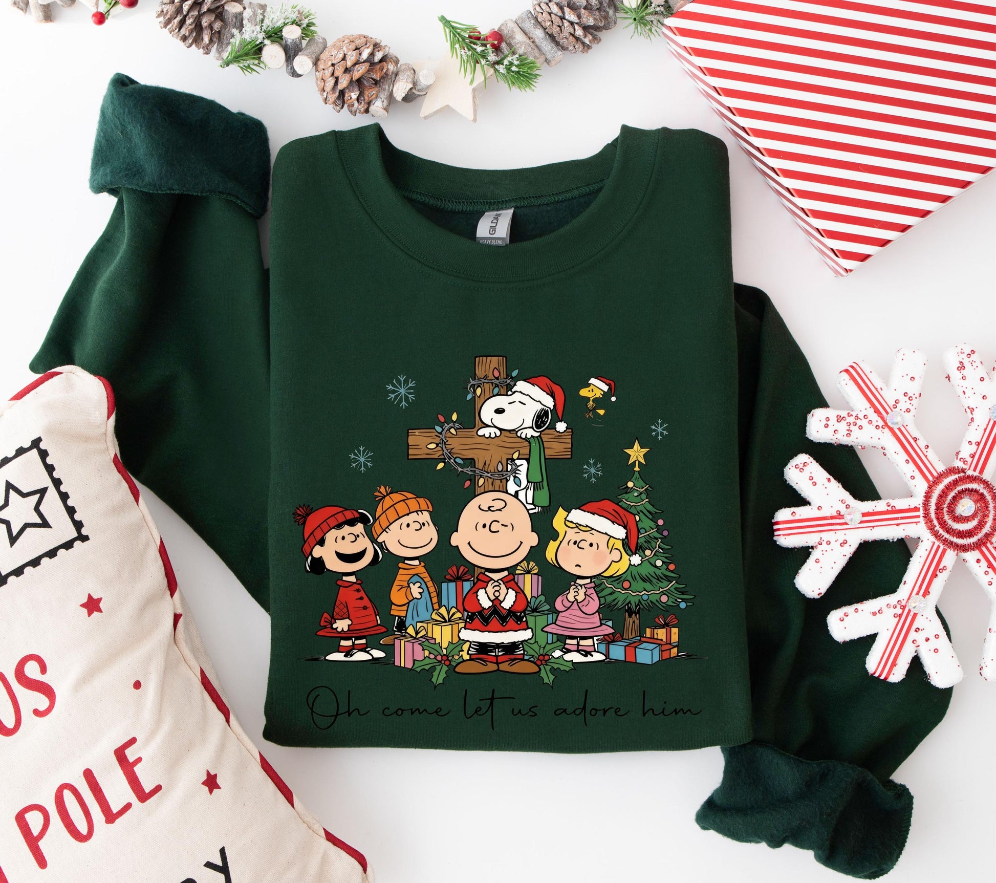 Peanuts Oh Come Let Us Adore Him Shirt – Christian Christmas Tee with Cartoon-Style