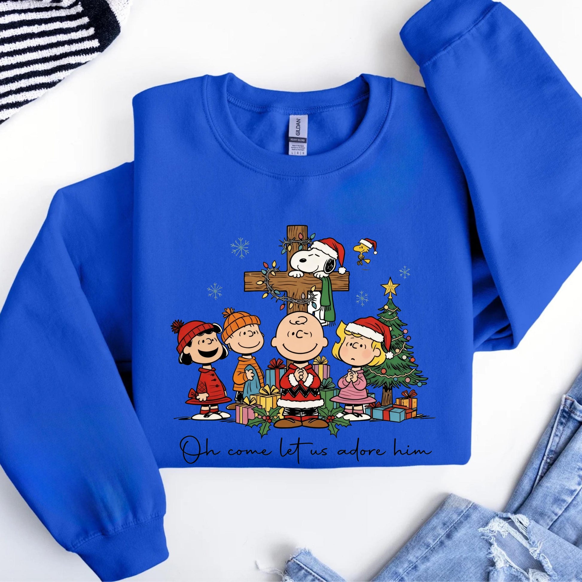 Peanuts Oh Come Let Us Adore Him Shirt – Christian Christmas Tee with Cartoon-Style