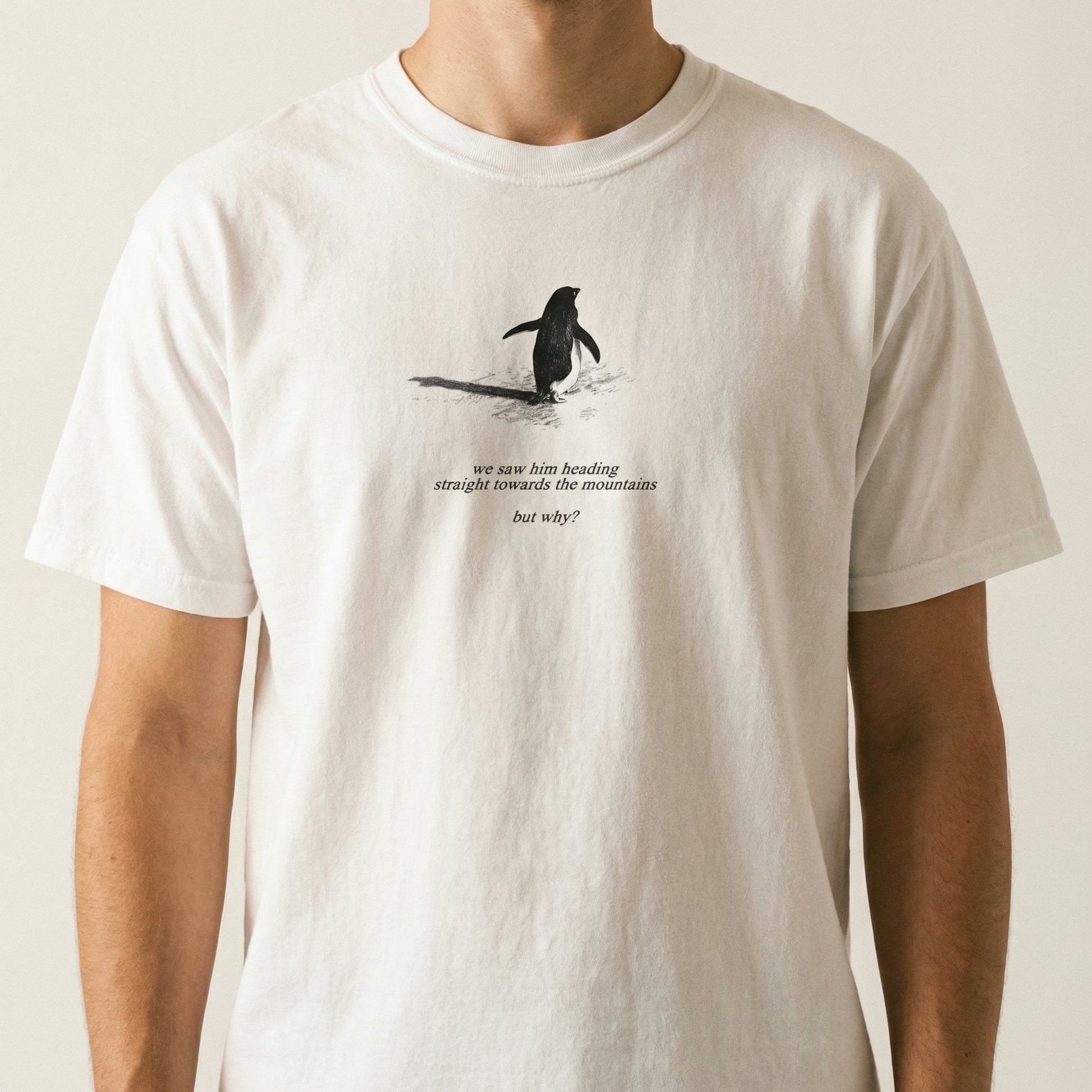 Penguin But Why Meme T-Shirt – Absurd Humor Graphic Tee