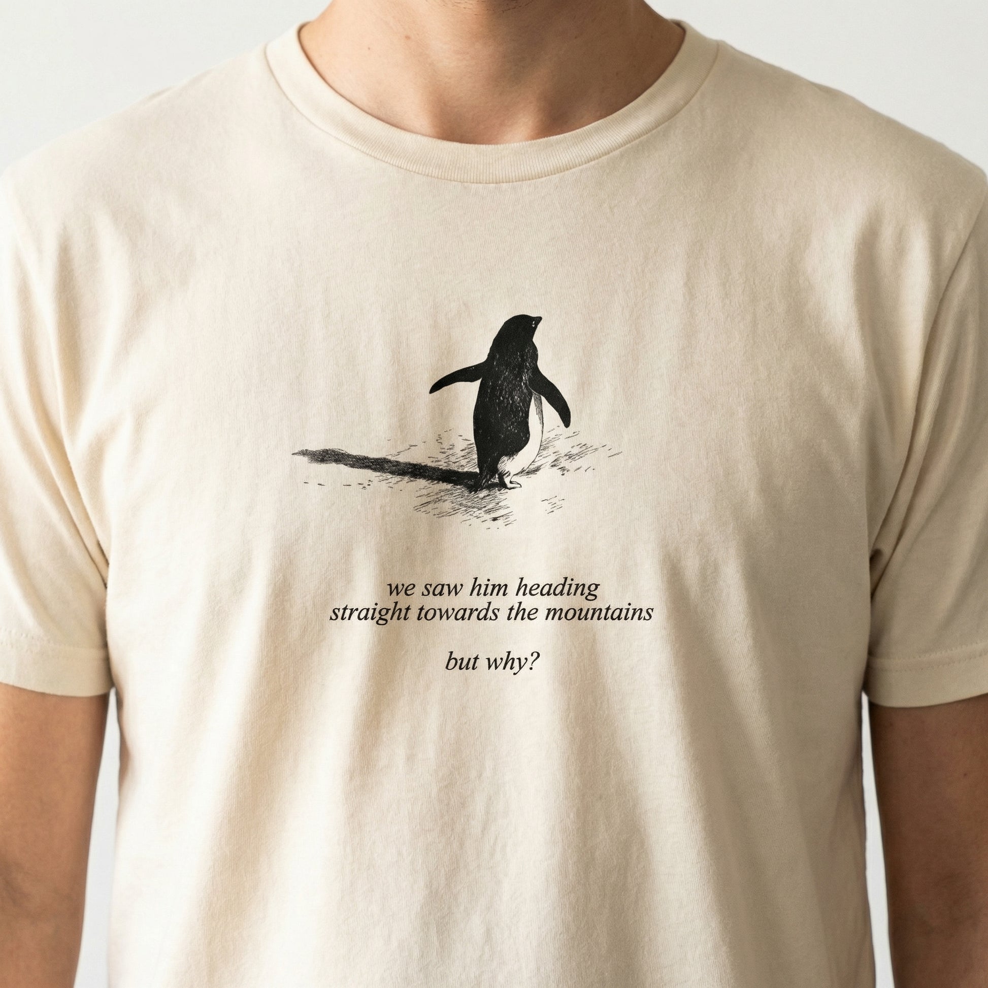 Penguin But Why Meme T-Shirt – Absurd Humor Graphic Tee