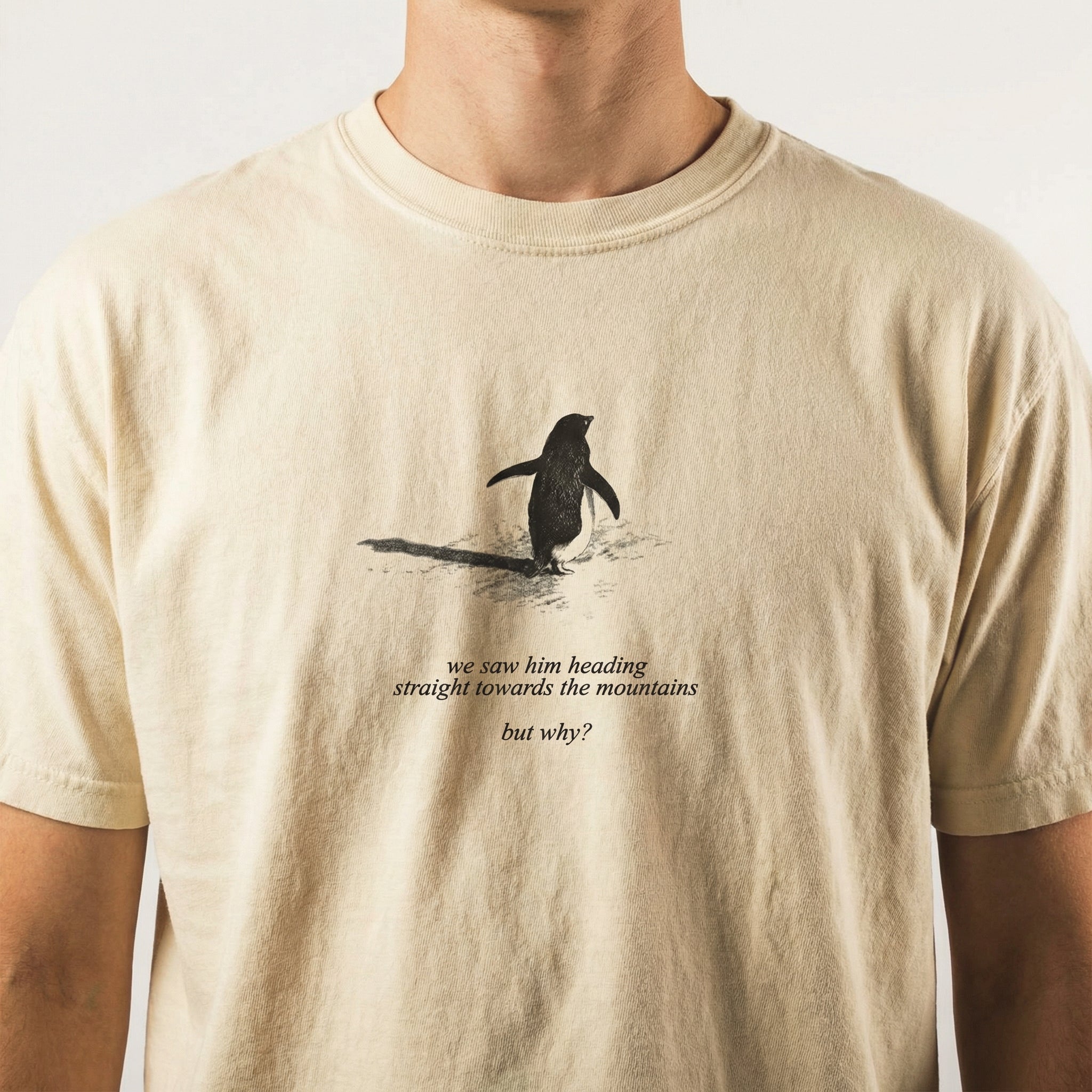 Penguin But Why Meme T-Shirt – Absurd Humor Graphic Tee