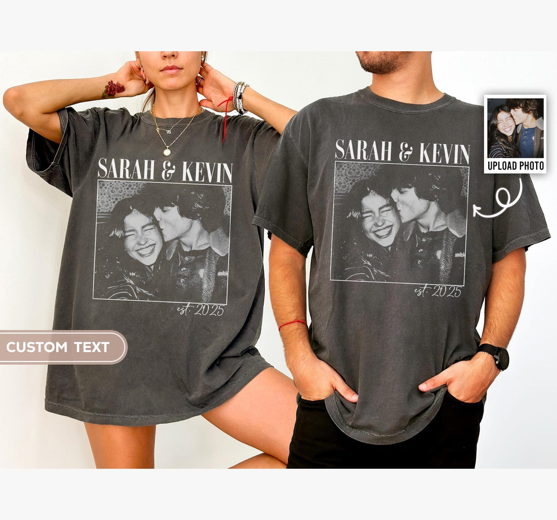 Personalized Couple Photo Shirt, Custom Engagement Picture Tee, Vintage Style Shirt, Wedding Anniversary Gift