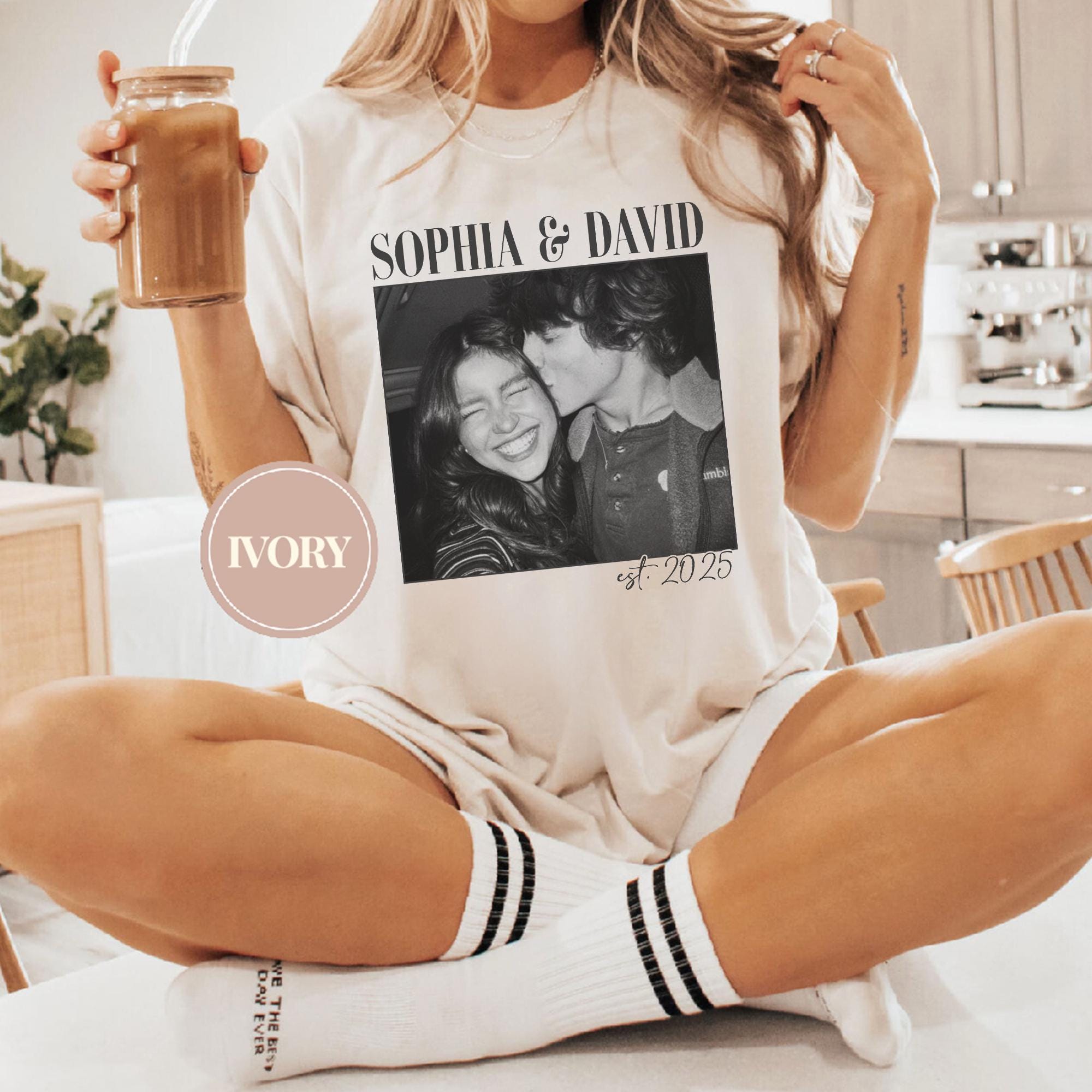 Personalized Couple Photo Shirt, Custom Engagement Picture Tee, Vintage Style Shirt, Wedding Anniversary Gift