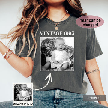 Personalized Photo Birthday Shirt, Vintage Black & White Picture Tee, Milestone 30th or 40th Gift