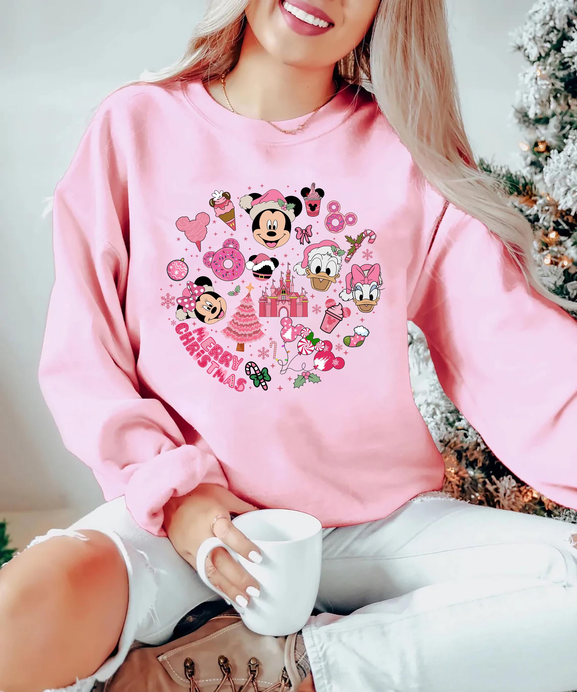 Pink Disney Christmas Shirt – Merry Christmas Tee for Disney Lovers, Cute Holiday Party Sweatshirt for Girls