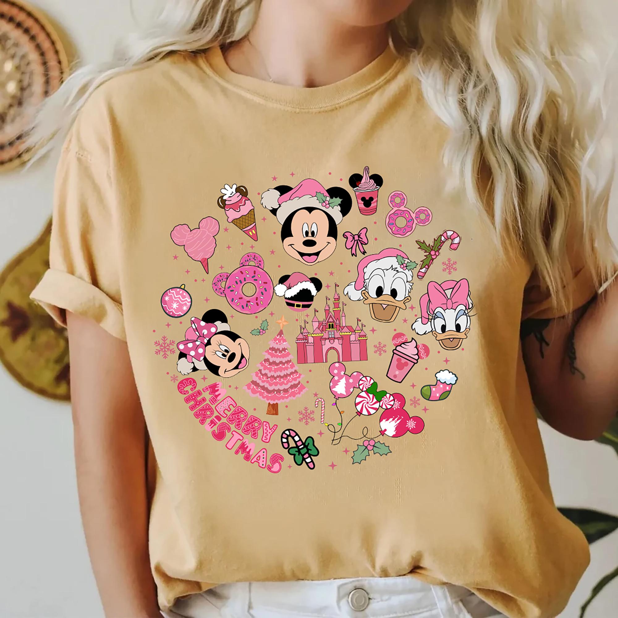 Pink Disney Christmas Shirt – Merry Christmas Tee for Disney Lovers, Cute Holiday Party Sweatshirt for Girls