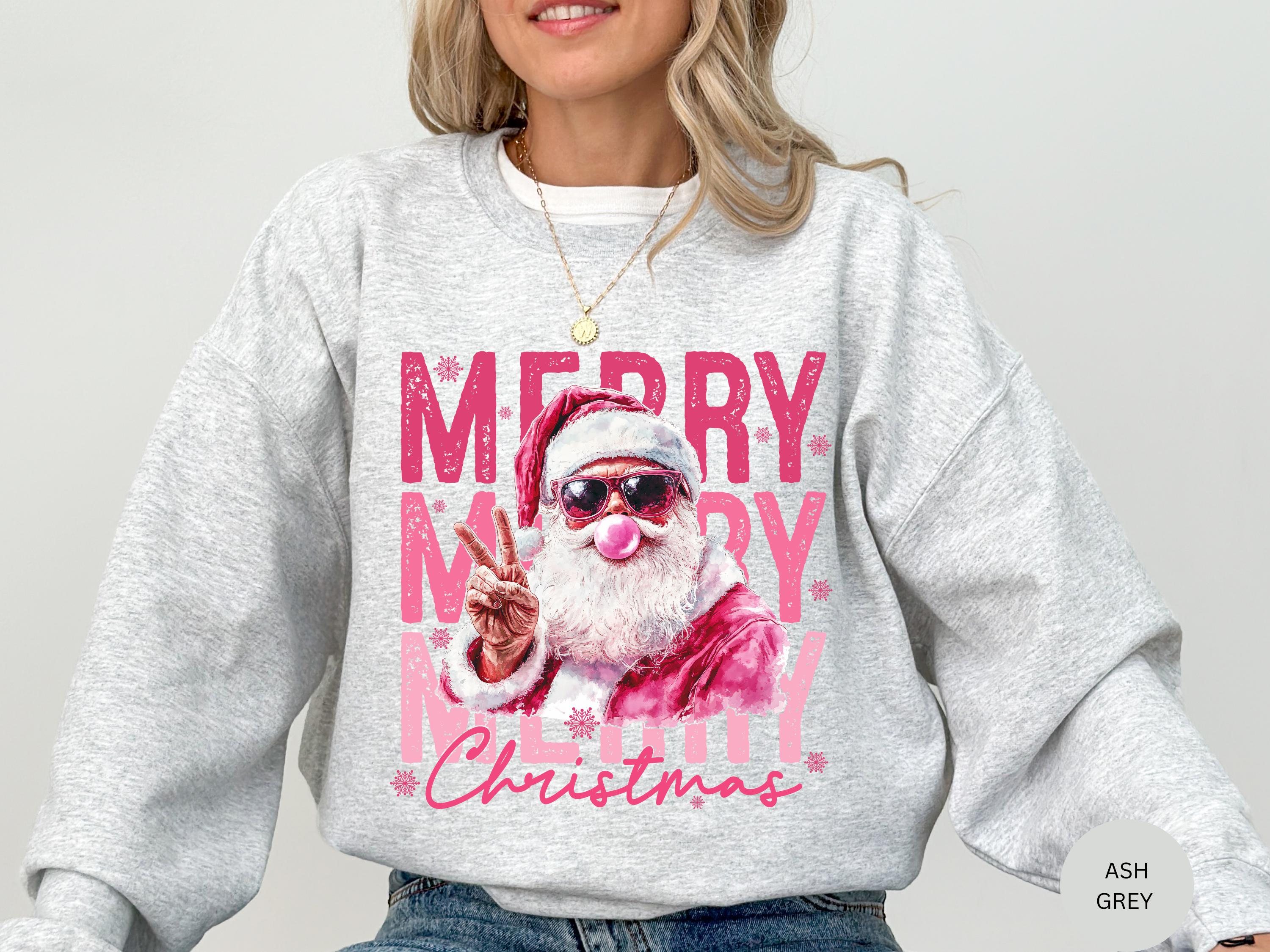Pink Santa Sweatshirt – Funny Bubble Gum Santa Shirt, Retro Christmas Crewneck, Merry Christmas Gift