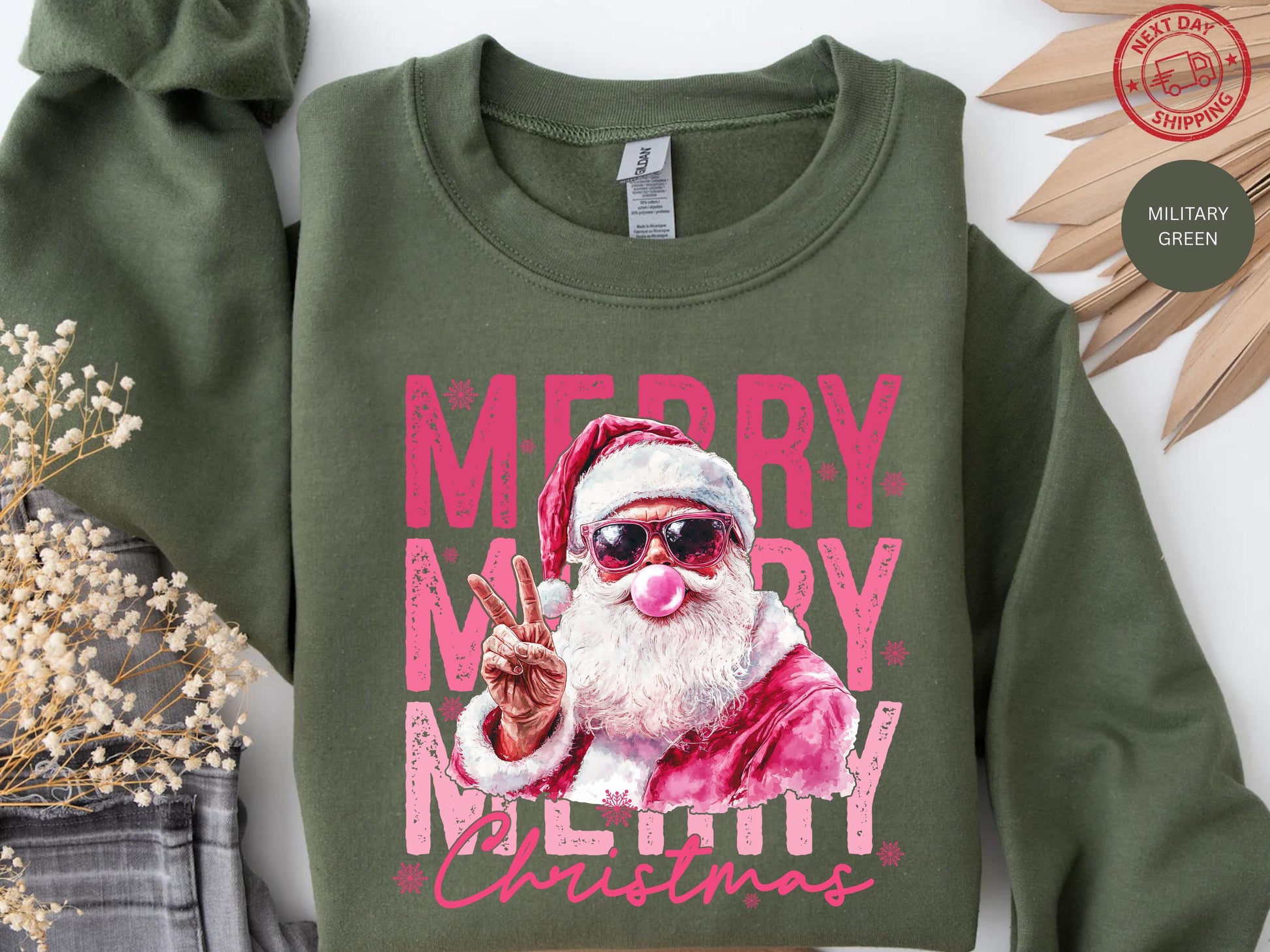 Pink Santa Sweatshirt – Funny Bubble Gum Santa Shirt, Retro Christmas Crewneck, Merry Christmas Gift