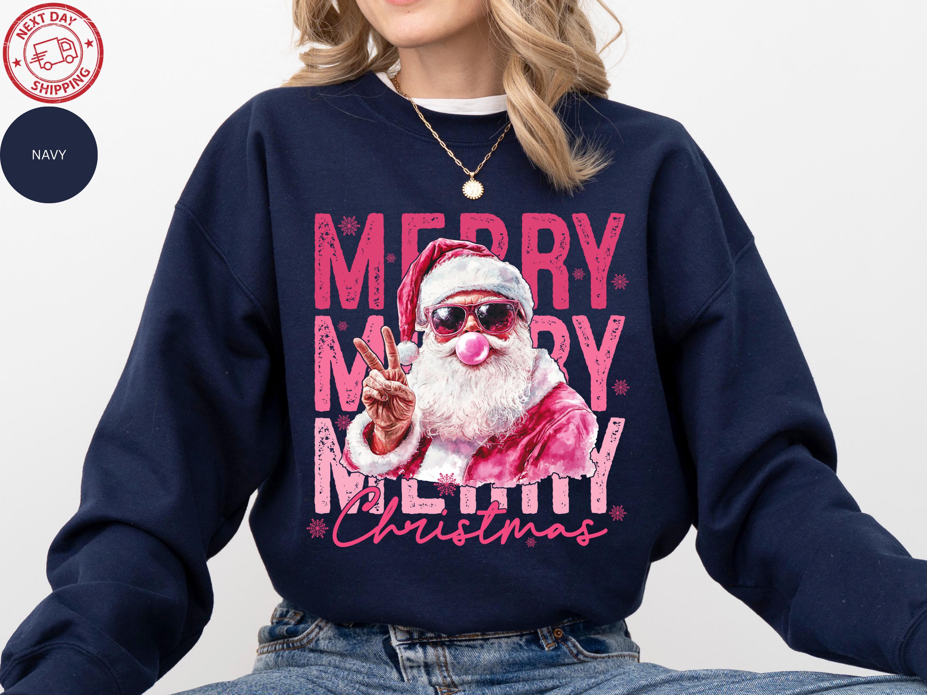 Pink Santa Sweatshirt – Funny Bubble Gum Santa Shirt, Retro Christmas Crewneck, Merry Christmas Gift
