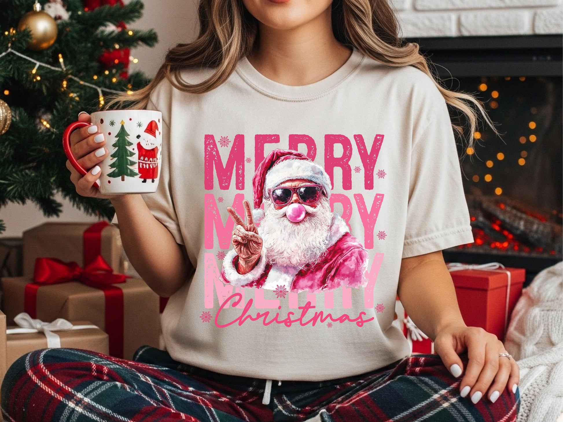Pink Santa Sweatshirt – Funny Bubble Gum Santa Shirt, Retro Christmas Crewneck, Merry Christmas Gift