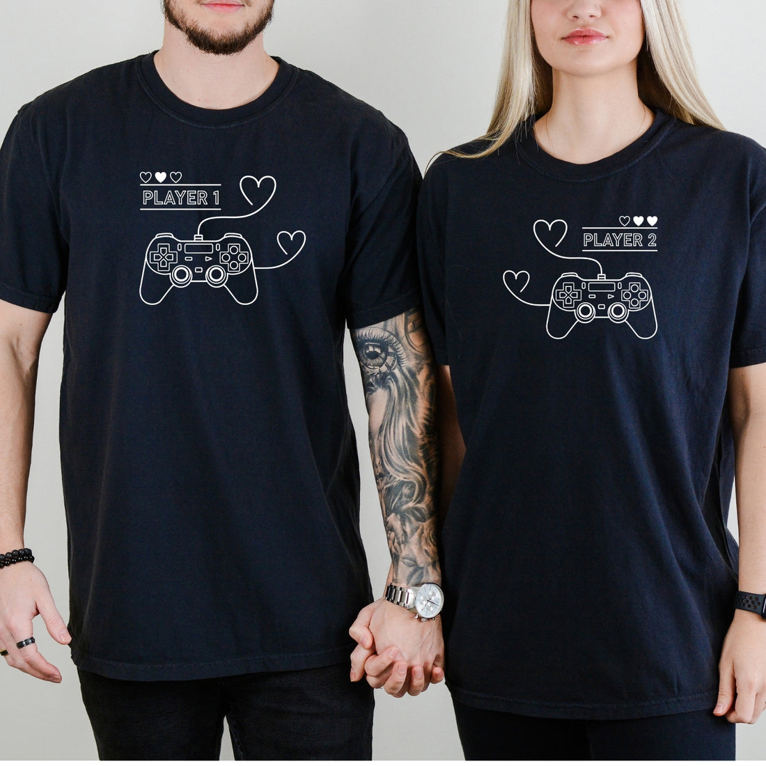 Player 1 Player 2 With Heart Matching T-Shirts For Couples