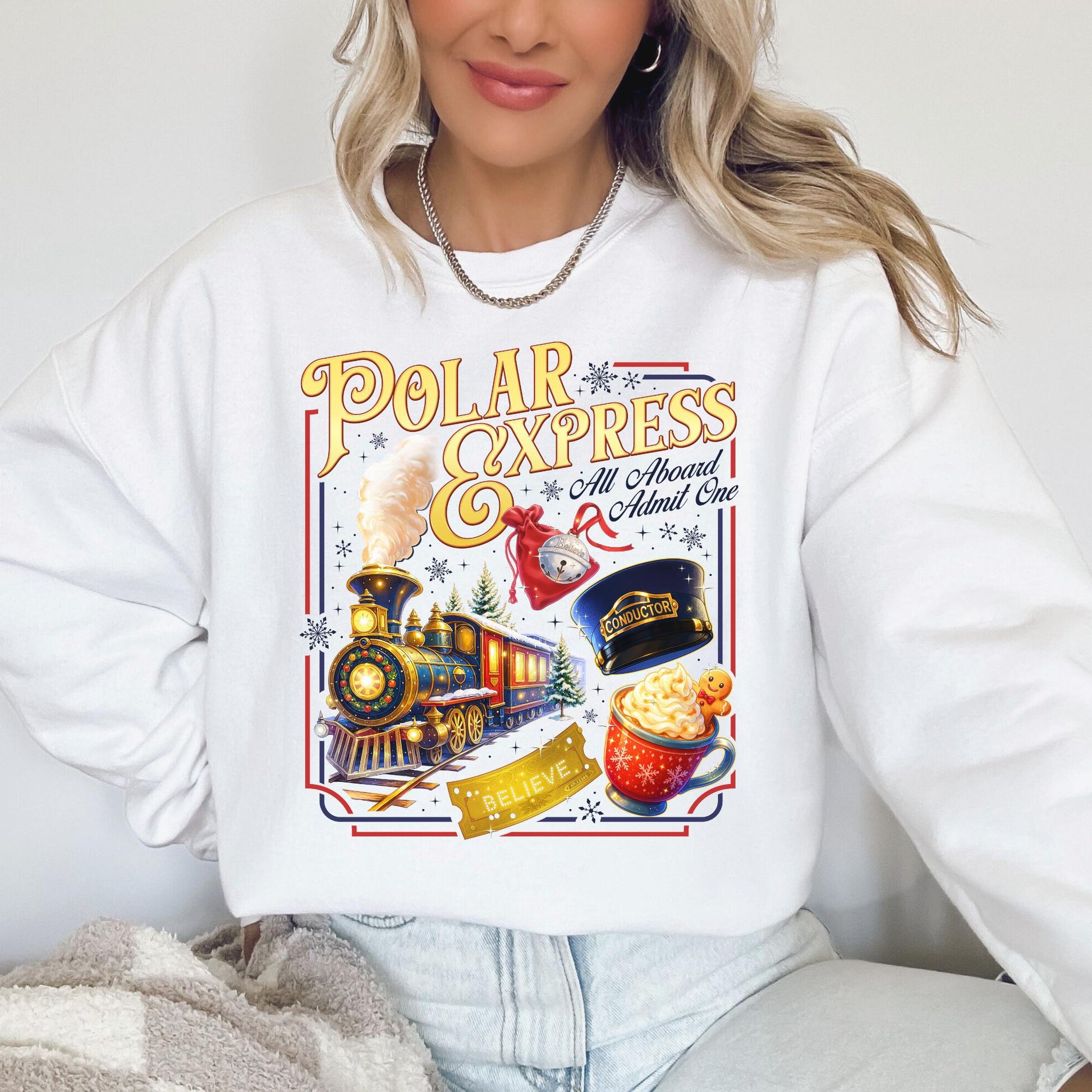Polar Express Believe Sweatshirt – All Aboard Admit One Shirt – Conductor Hat Christmas Shirt – Train Ride Sweatshirt