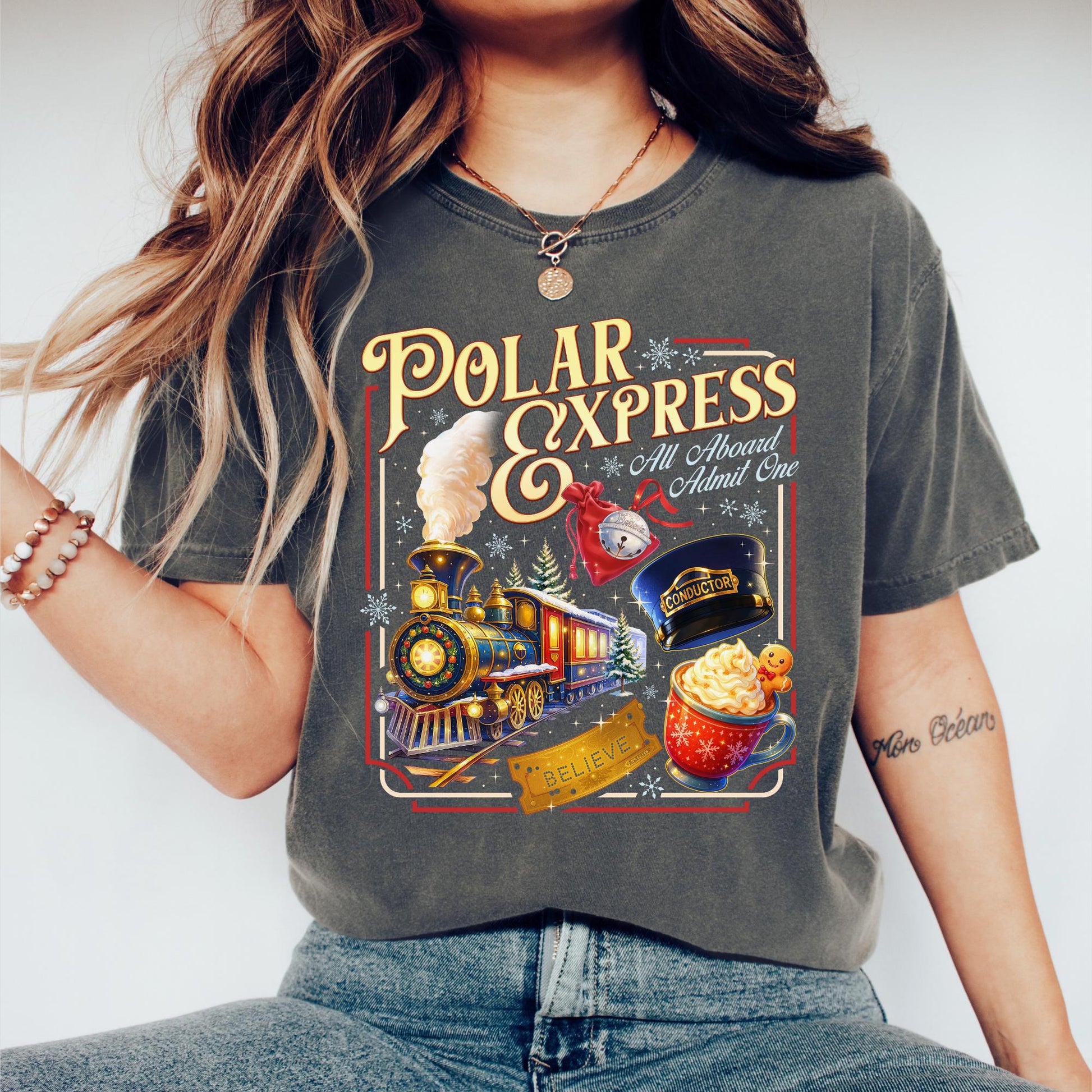 Polar Express Believe Sweatshirt – All Aboard Admit One Shirt – Conductor Hat Christmas Shirt – Train Ride Sweatshirt